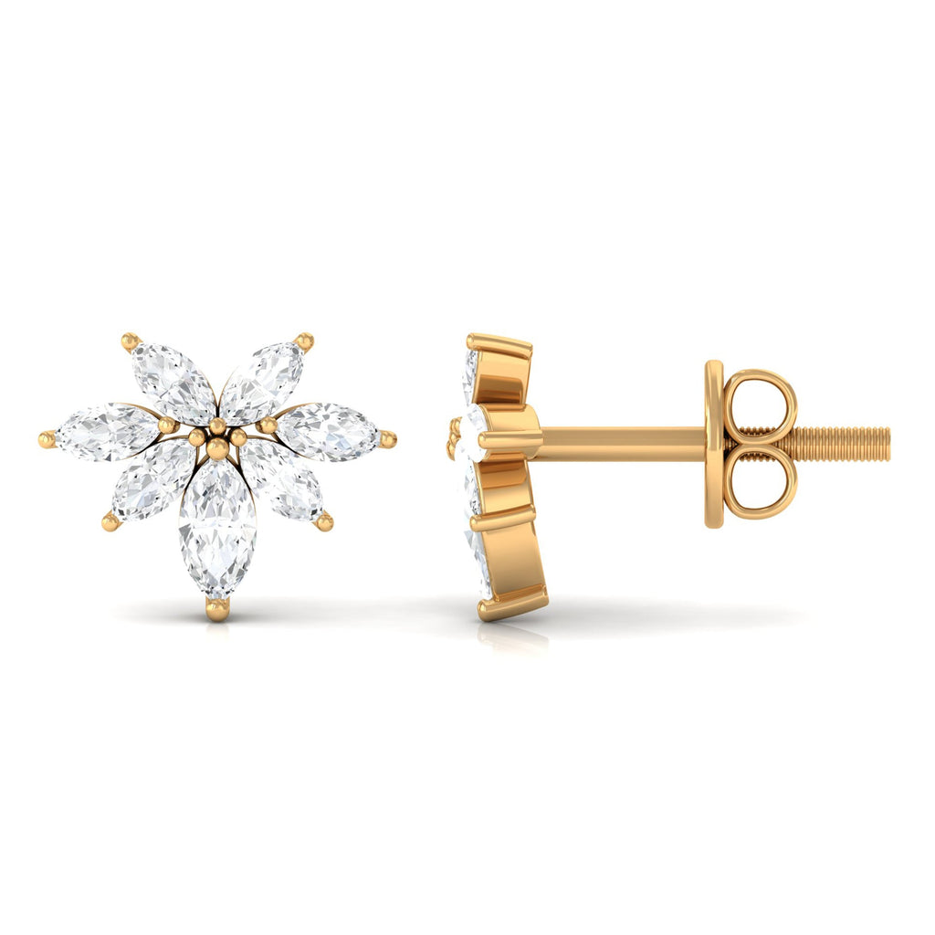3/4 CT Real Diamond Cluster Stud Earrings in Gold