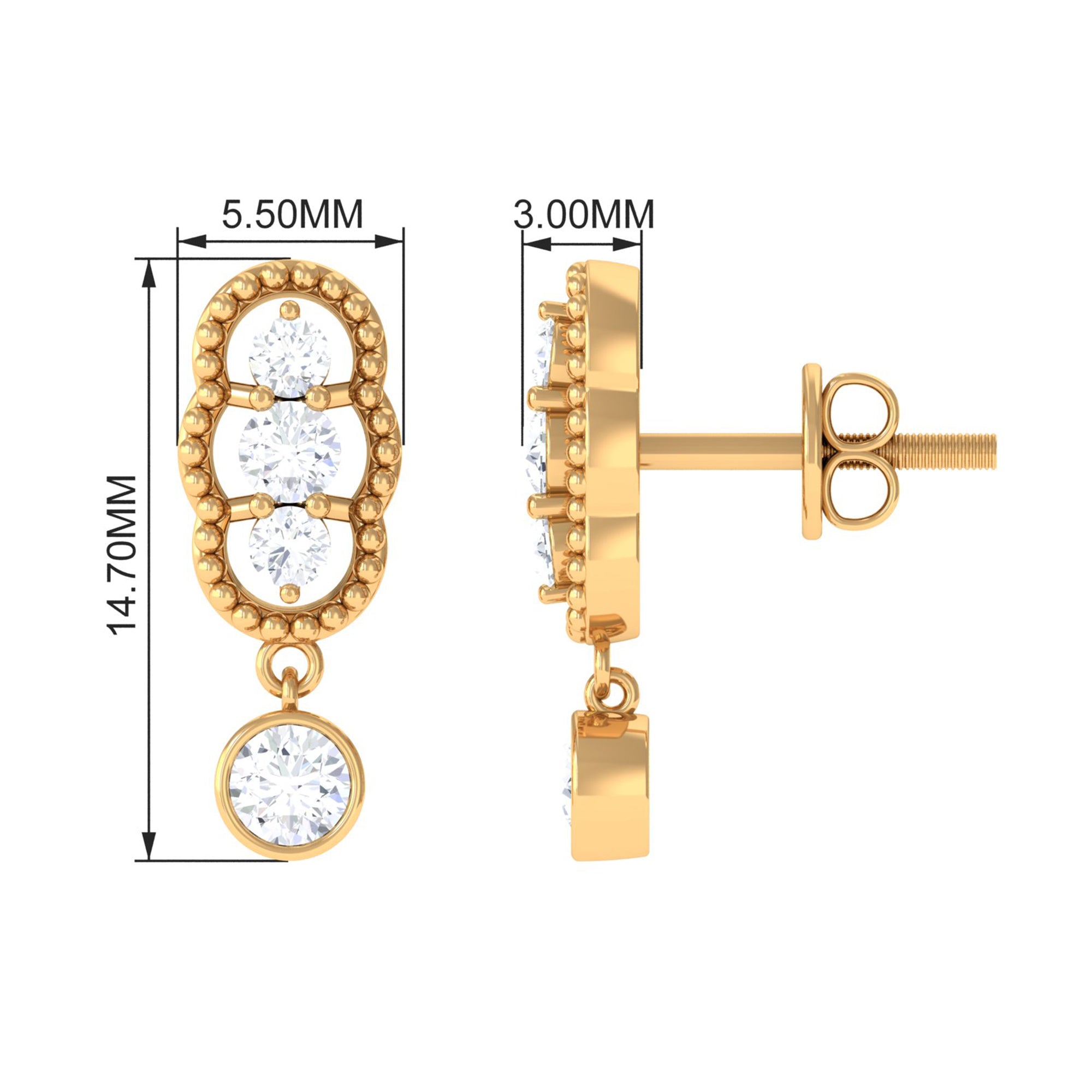 3/4 CT Minimal Diamond Drop Earrings in Gold
