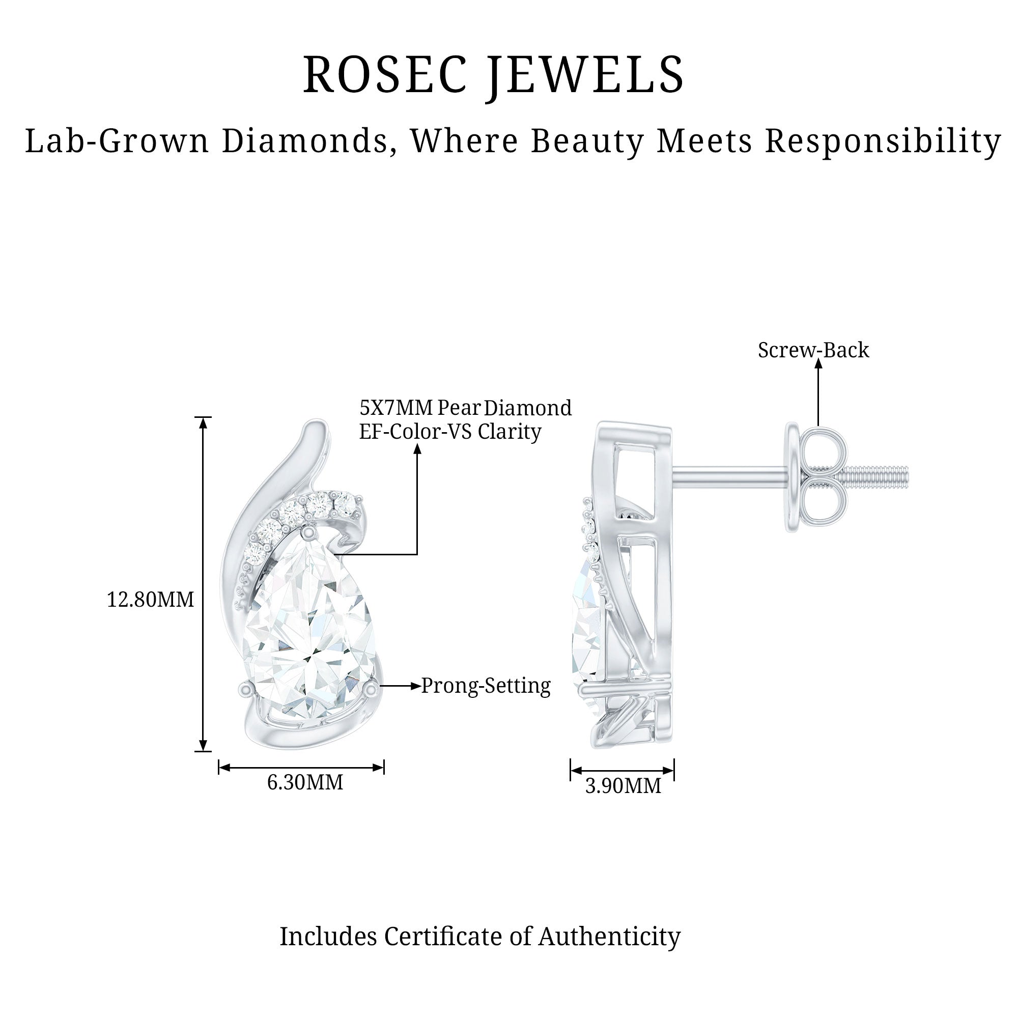 5X7 MM Certified Lab Grown Diamond Teardrop Stud Earrings