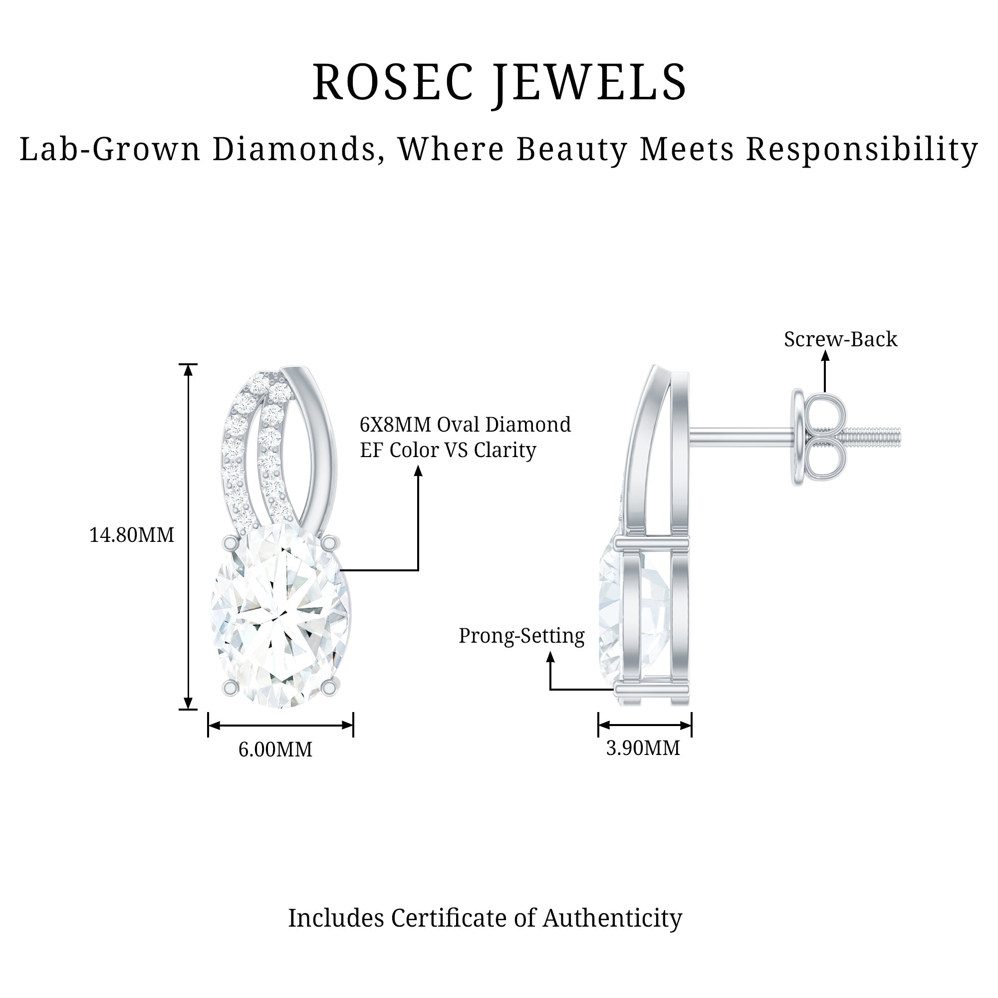 6X8 MM Oval Lab Grown Diamond Designer Studs For Women