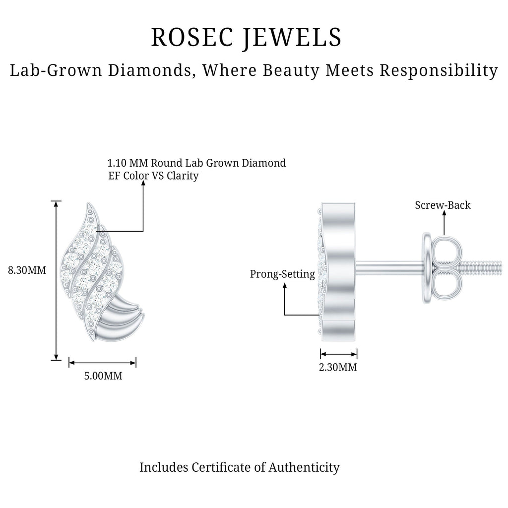 Certified Lab Grown Diamond Leaf Stud Earrings With Screw Back