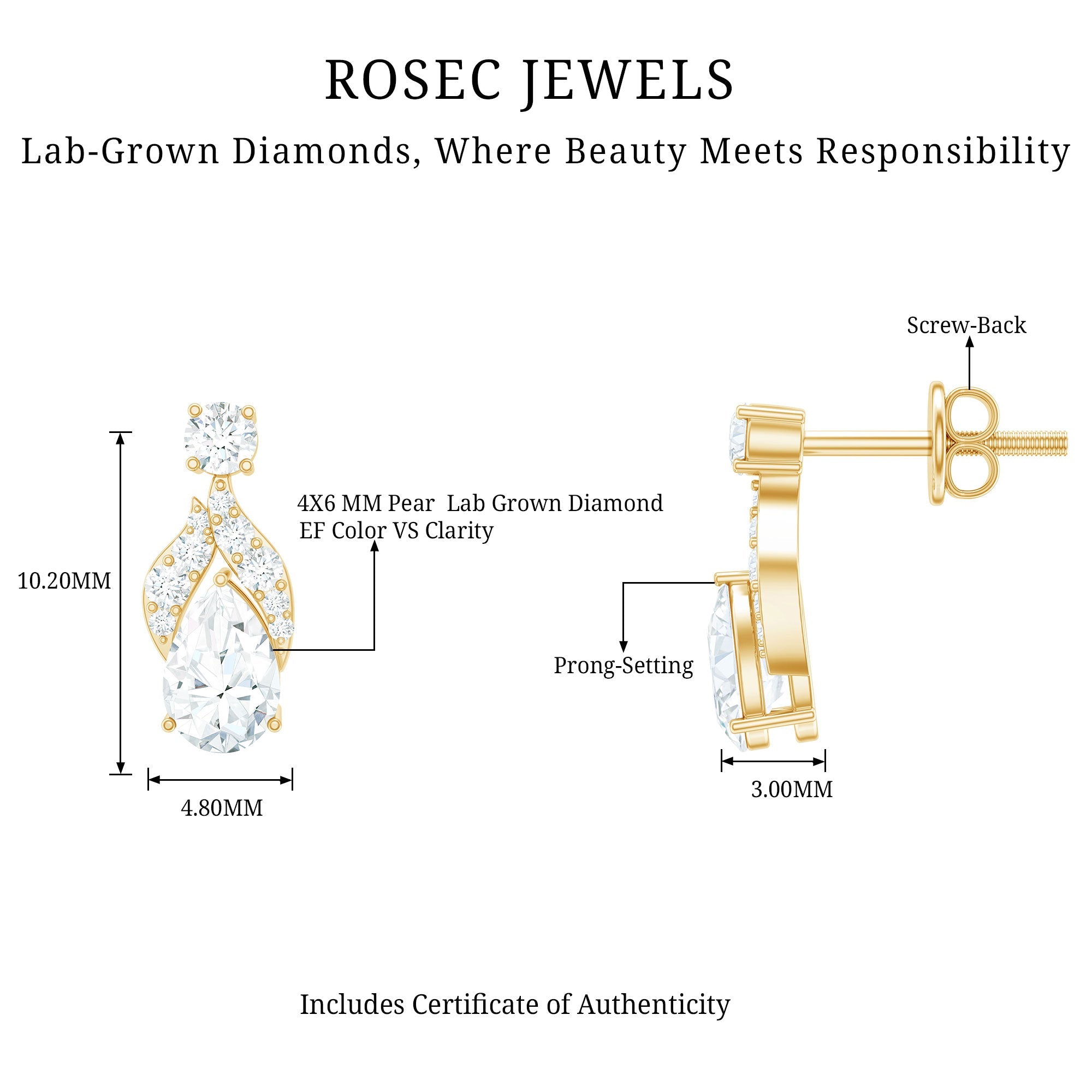Certified Lab Grown Diamond Teardrop Stud Earrings