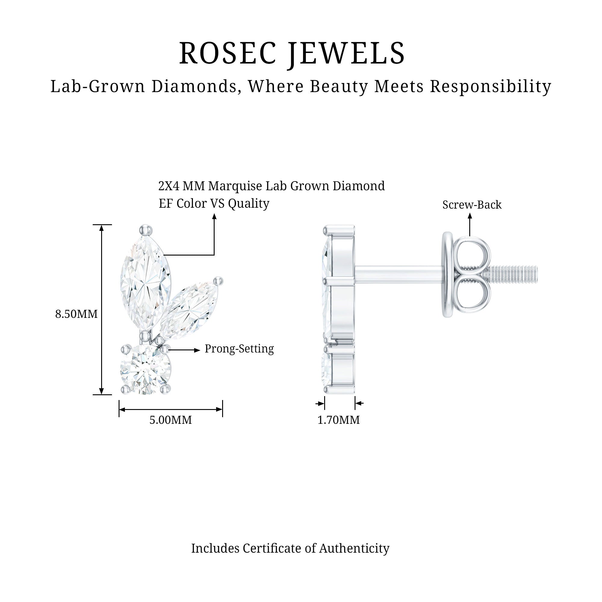 Certified Lab Grown Diamond Everyday Earrings With Screw Back