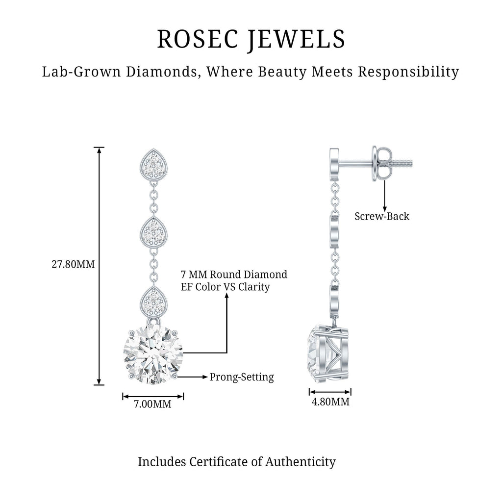 Certified Lab 7 MM Round Diamond Dangle Chain Earrings