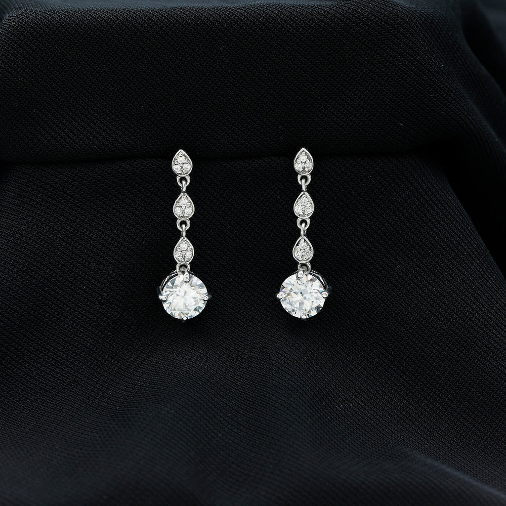 Certified Lab 7 MM Round Diamond Dangle Chain Earrings