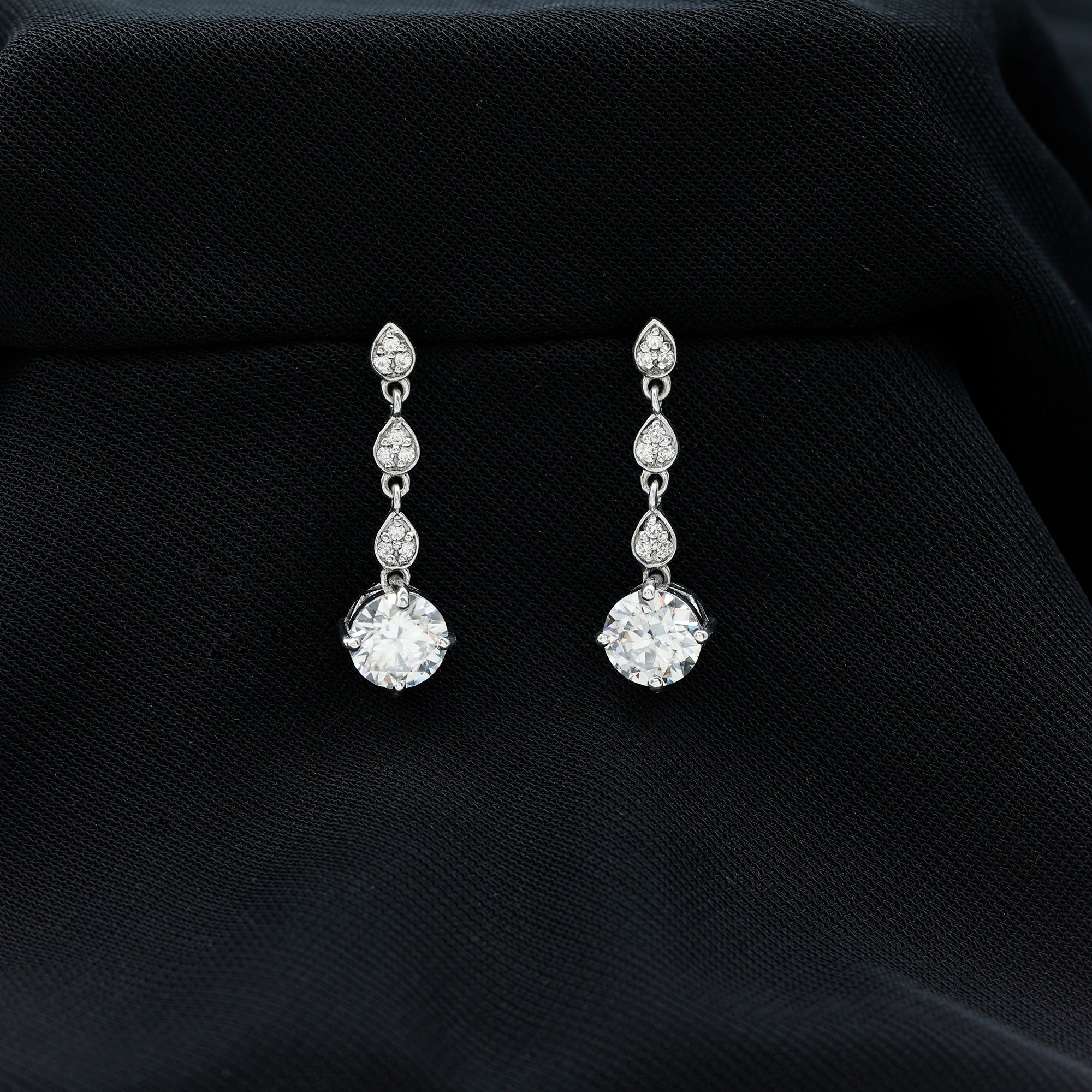 Certified Lab 7 MM Round Diamond Dangle Chain Earrings