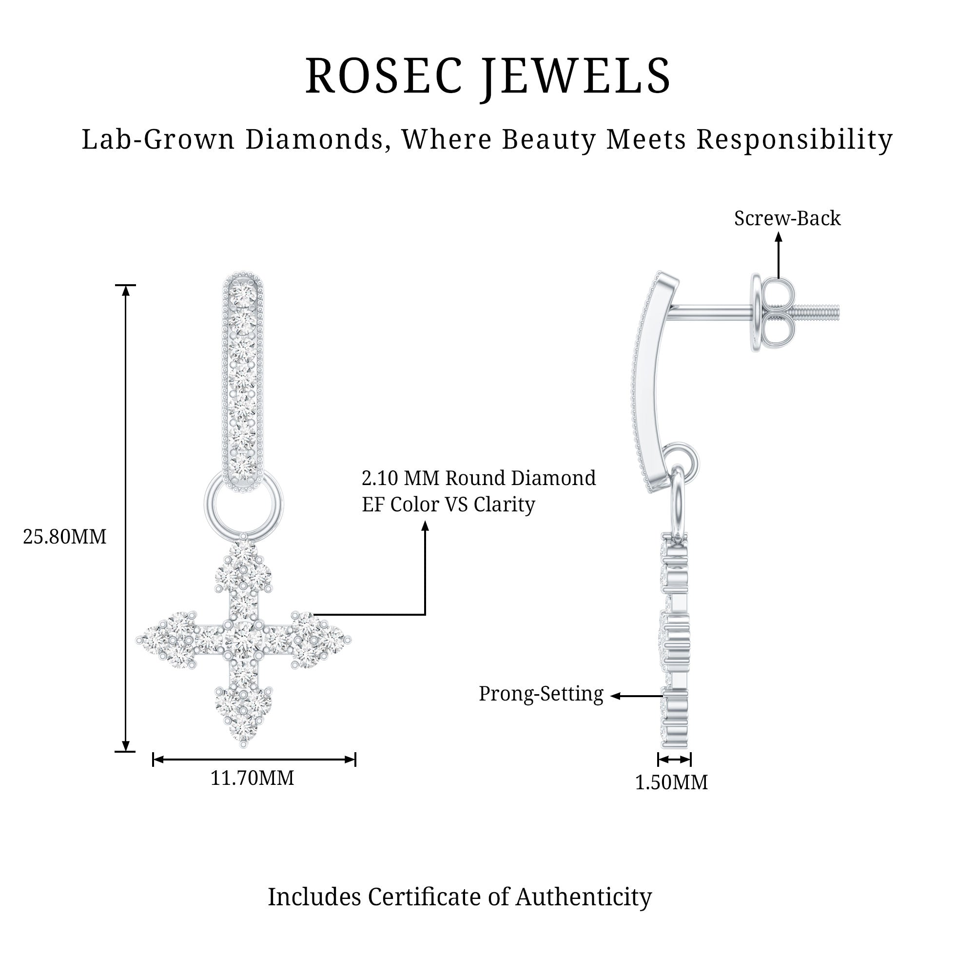 Certified Lab Grown Diamond Cross Drop Earrings For Her