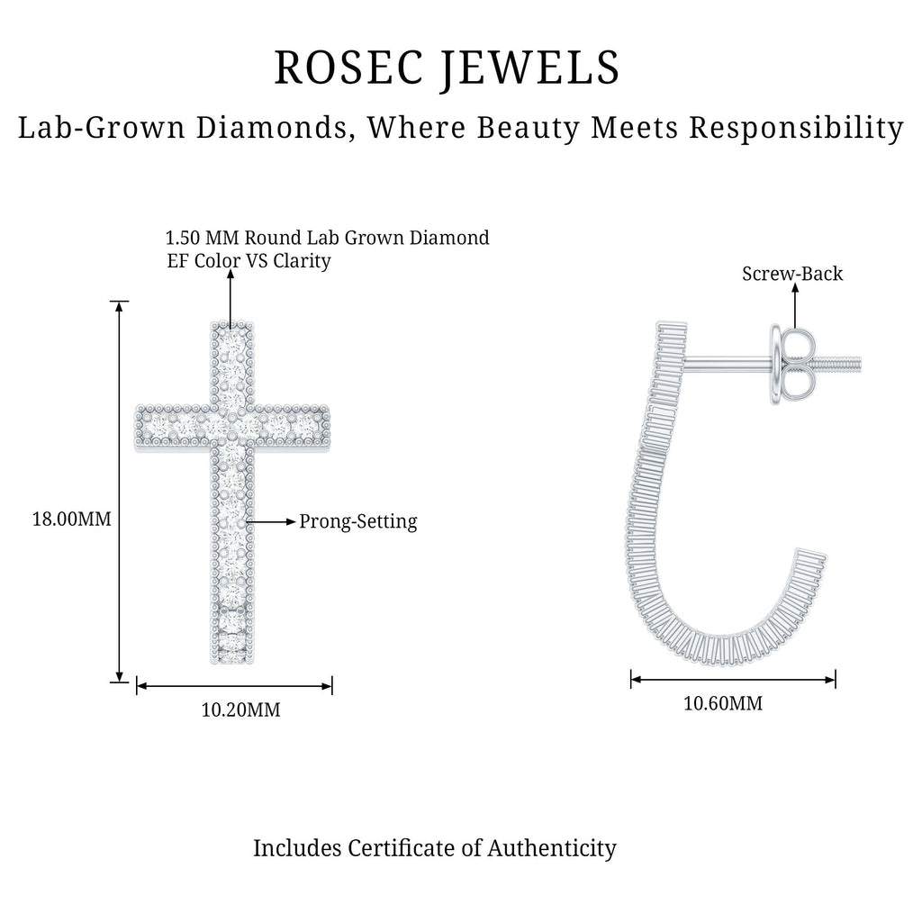 Lab Grown Diamond Religious Cross Earrings with Screw back