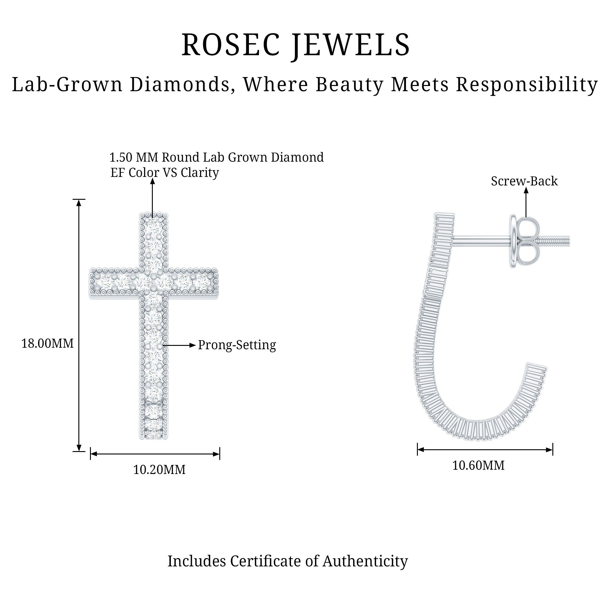 Lab Grown Diamond Religious Cross Earrings with Screw back