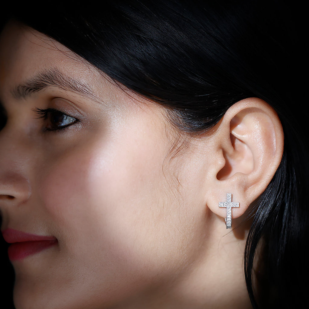 Lab Grown Diamond Religious Cross Earrings with Screw back