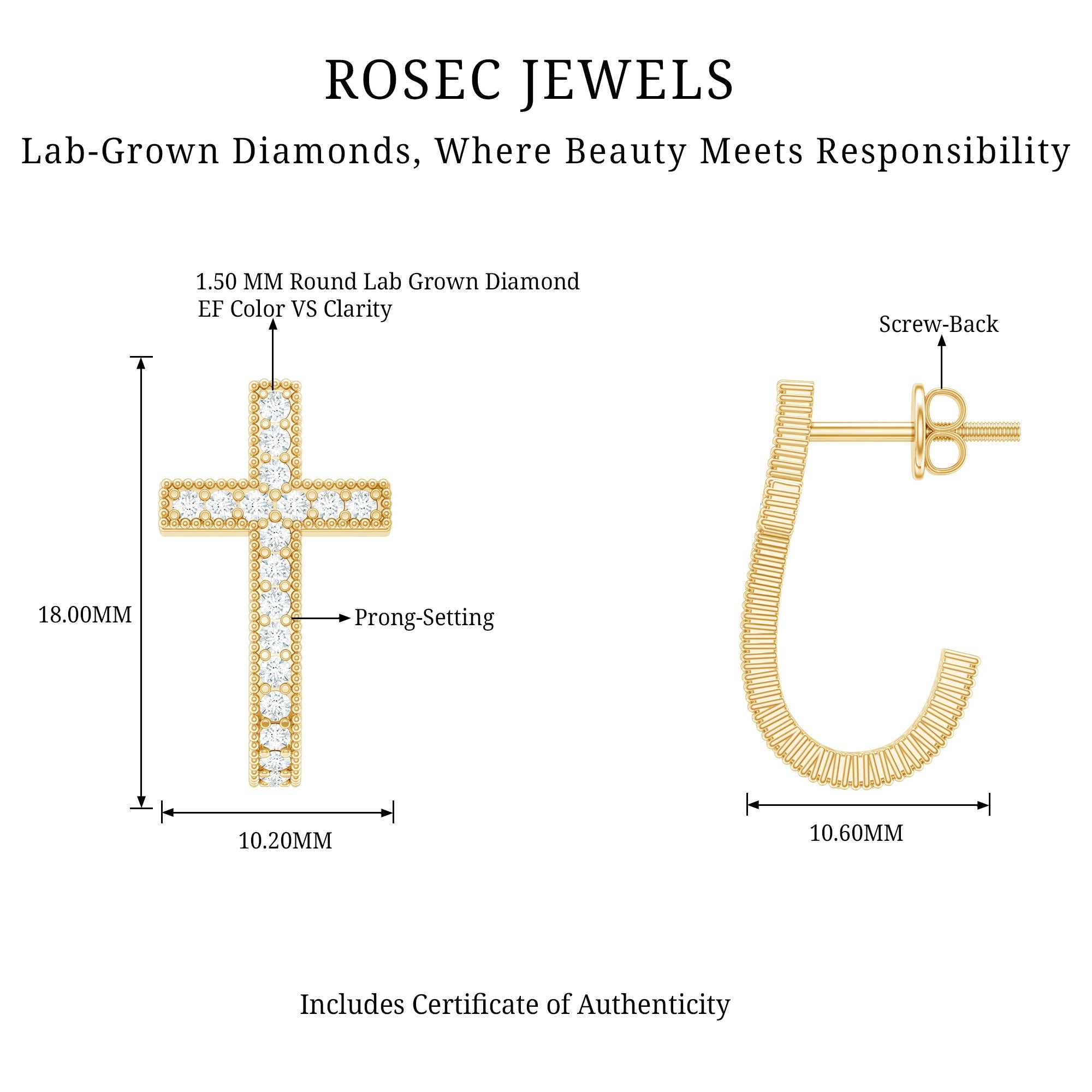Lab Grown Diamond Religious Cross Earrings with Screw back