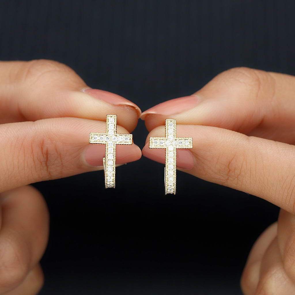 Lab Grown Diamond Religious Cross Earrings with Screw back