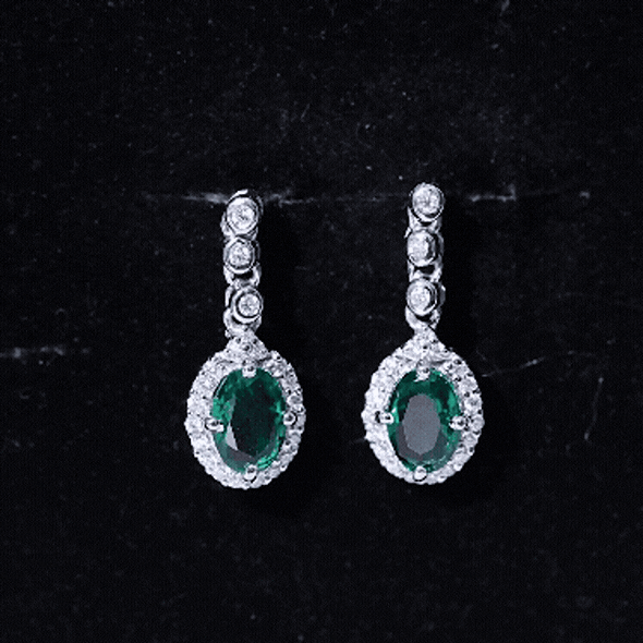 Lab Created Emerald Vintage Earrings with Moissanite Halo