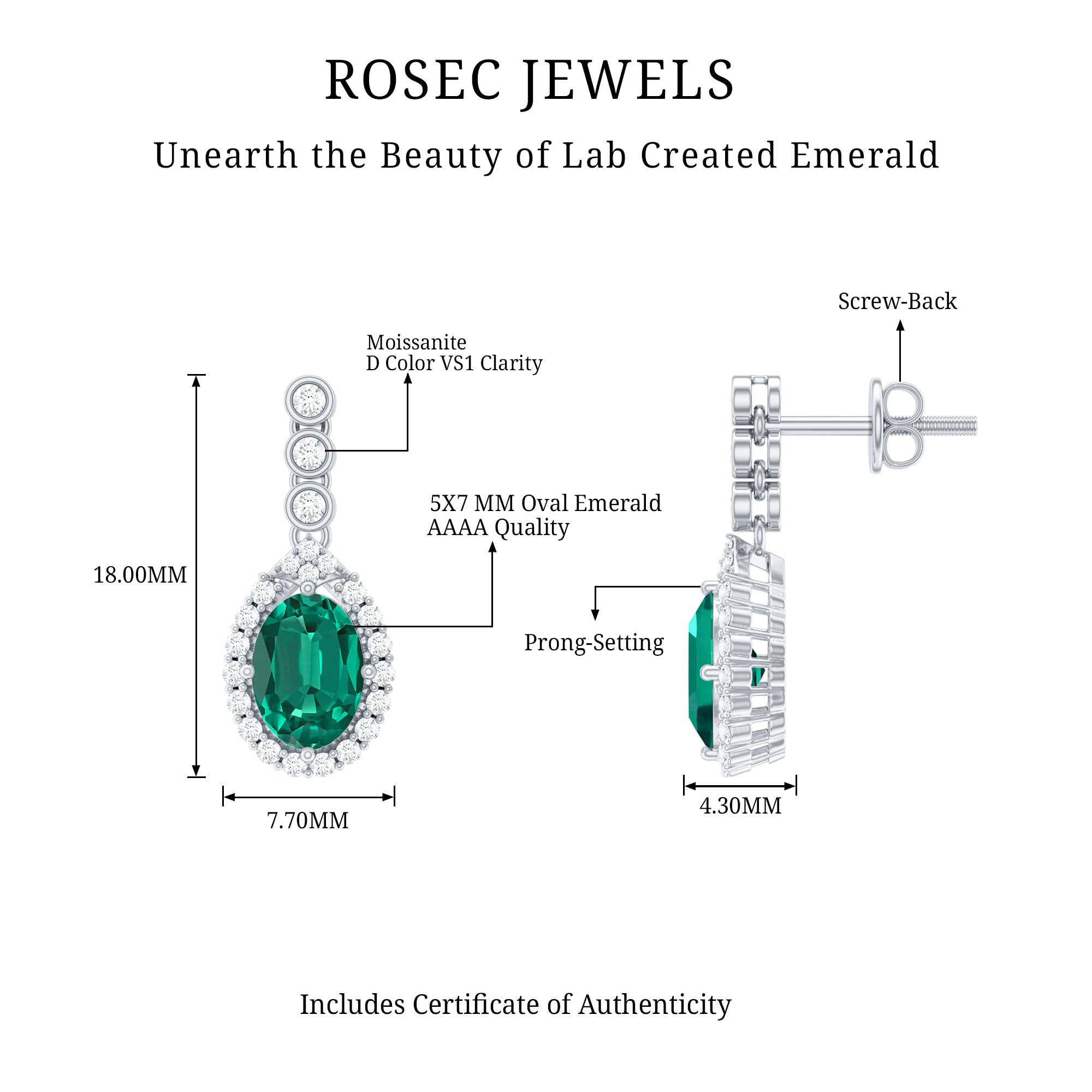 Lab Created Emerald Vintage Earrings with Moissanite Halo