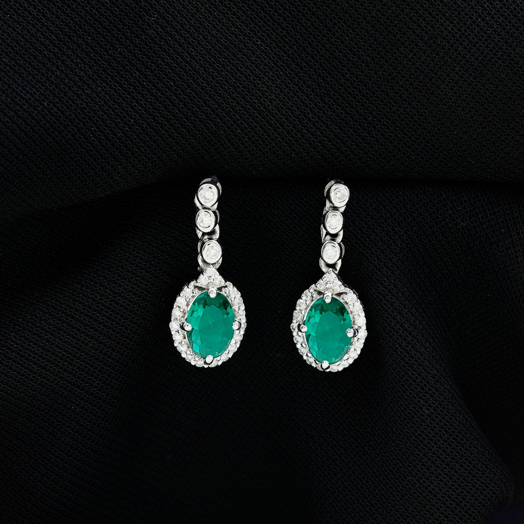 Lab Created Emerald Vintage Earrings with Moissanite Halo