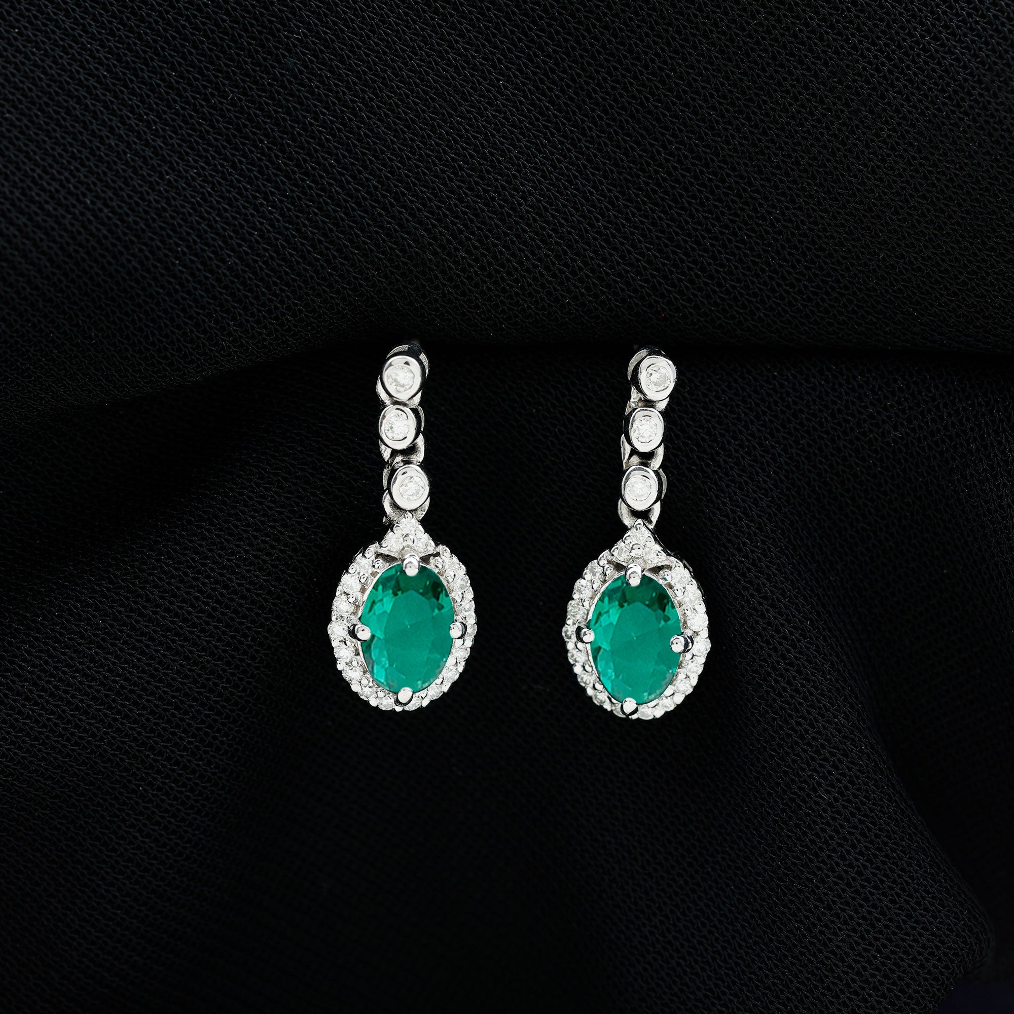 Lab Created Emerald Vintage Earrings with Moissanite Halo