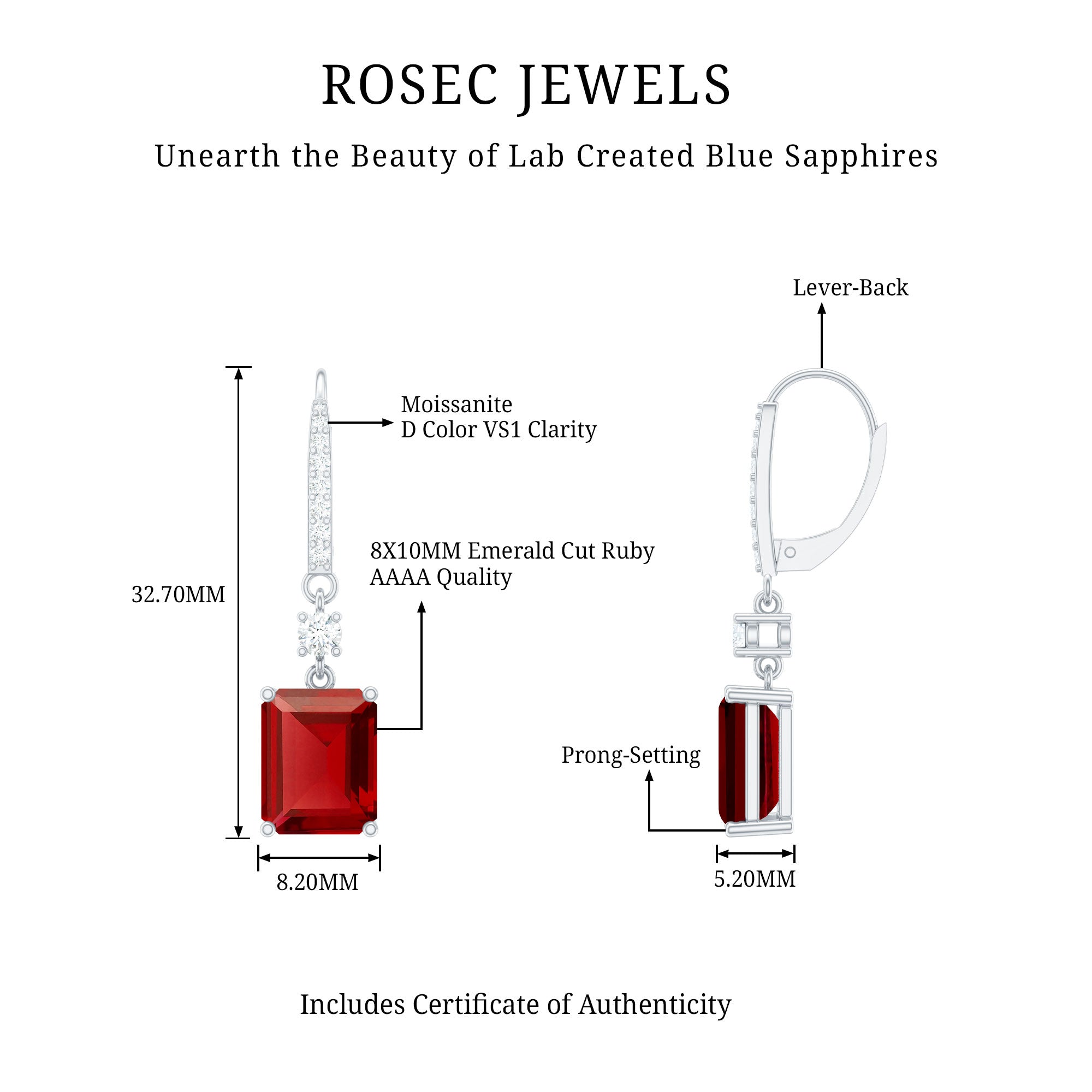 7 Carat Lab Created Ruby Drop Earrings in Sterling Silver