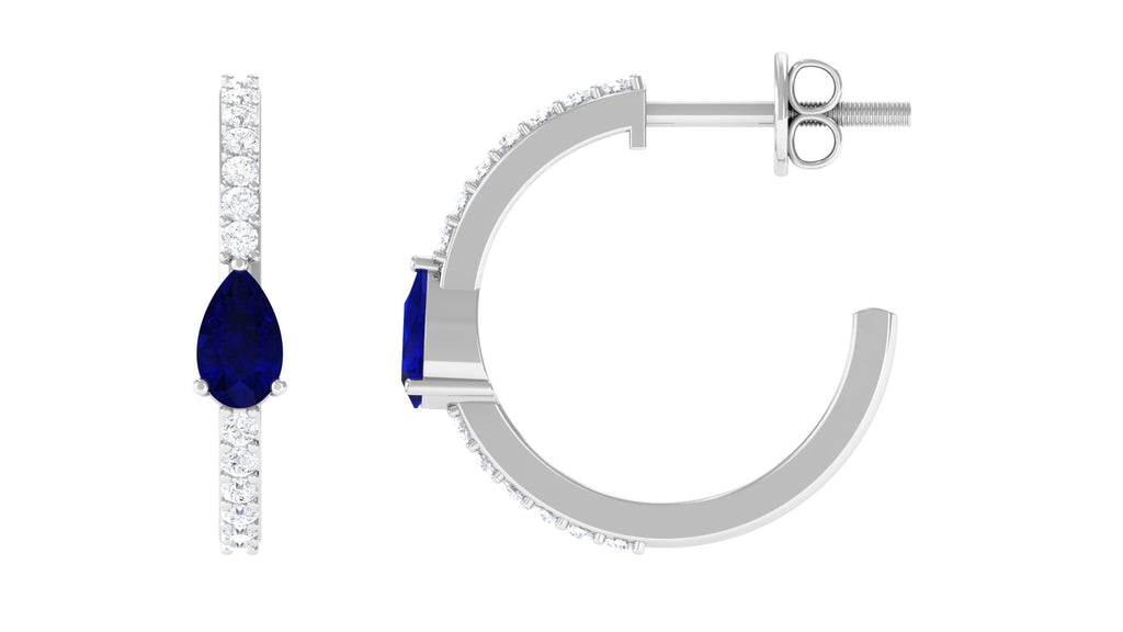 Pear Shaped Blue Sapphire And Diamond Hoop Earrings