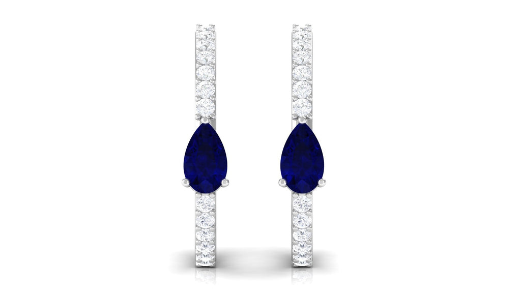 Pear Shaped Blue Sapphire And Diamond Hoop Earrings