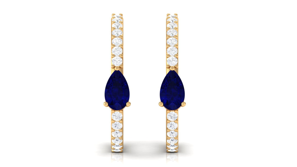 Pear Shaped Blue Sapphire And Diamond Hoop Earrings