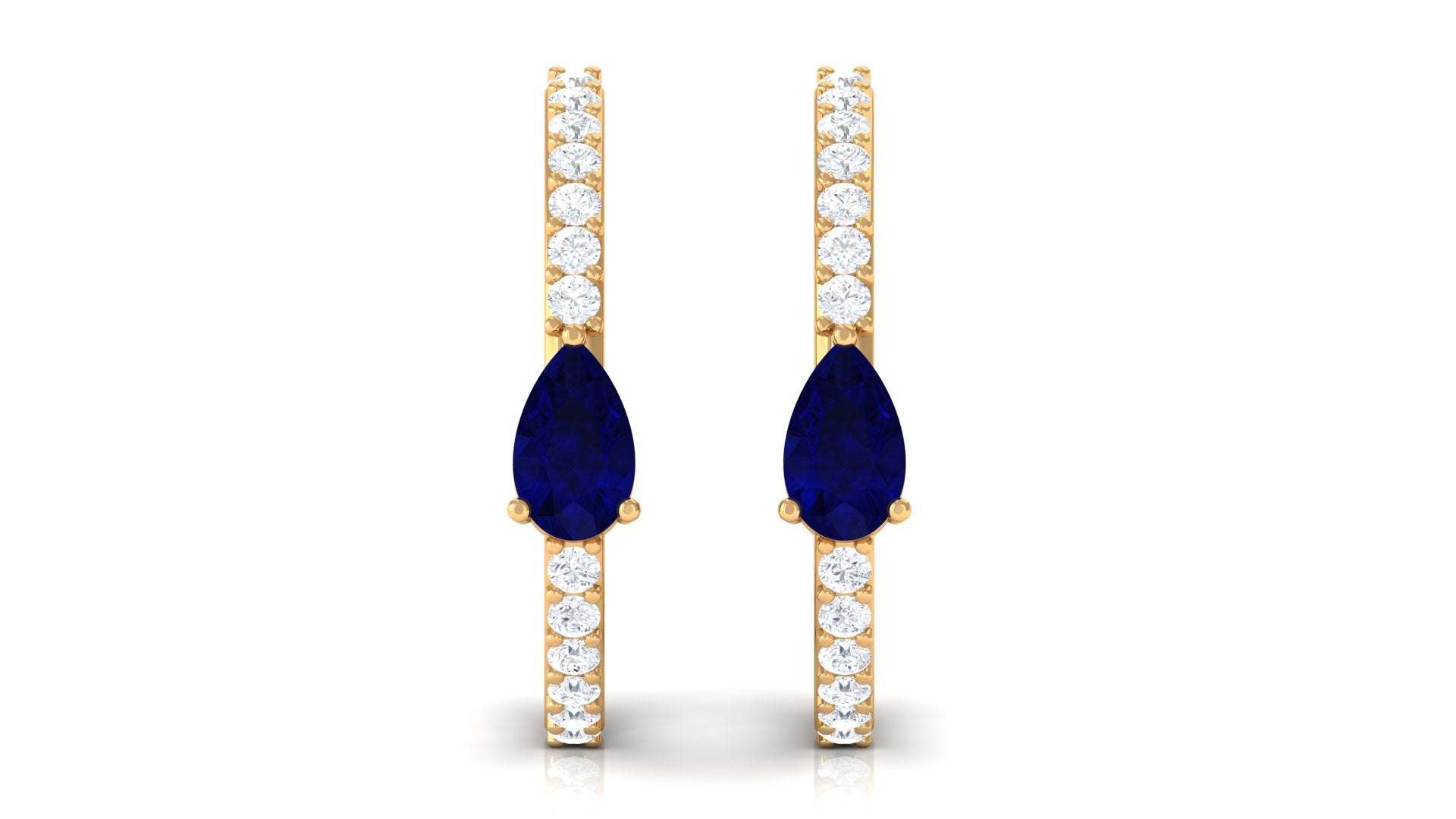 Pear Shaped Blue Sapphire And Diamond Hoop Earrings