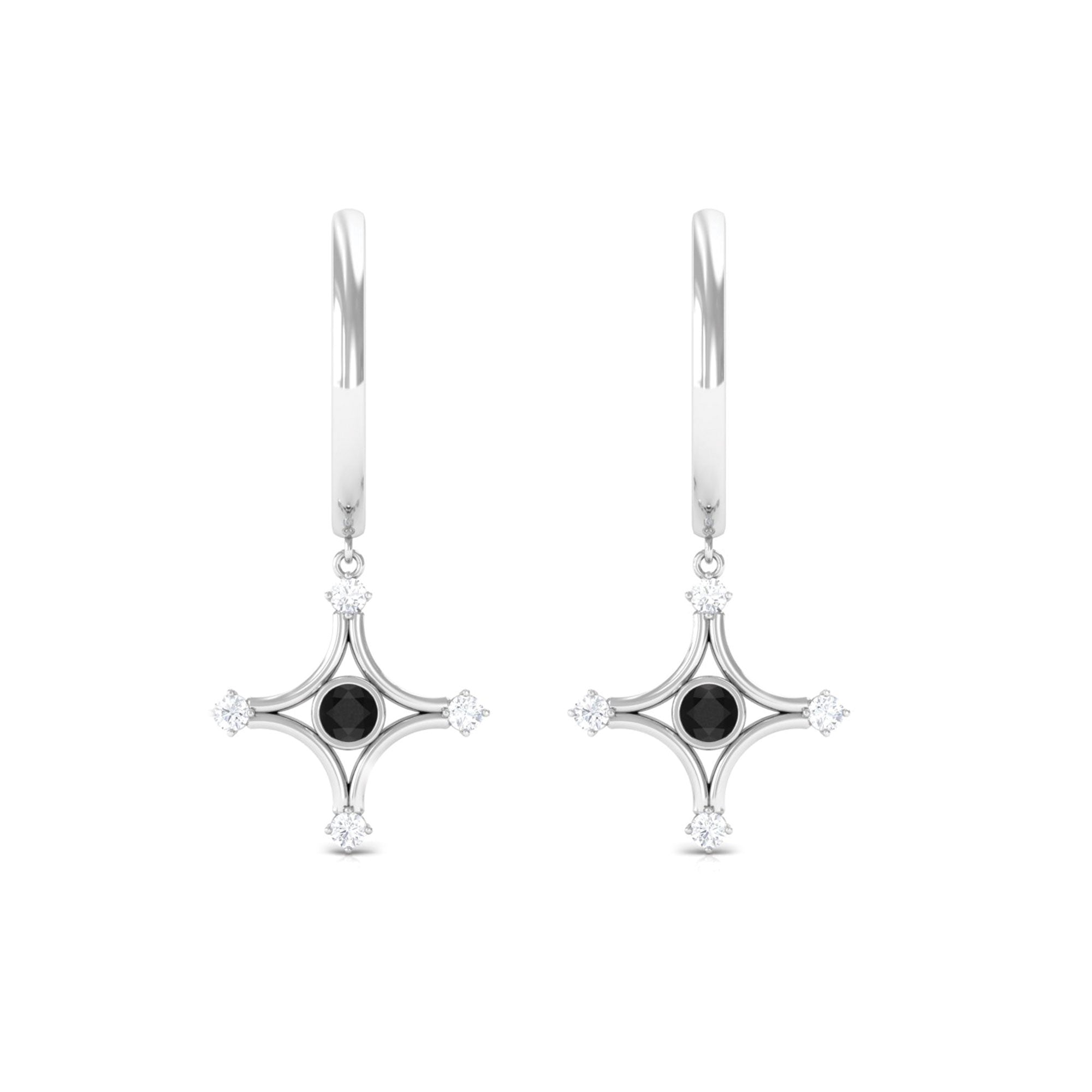 1/2 CT Created Black Diamond and Diamond Star Dangle Hoop Earrings