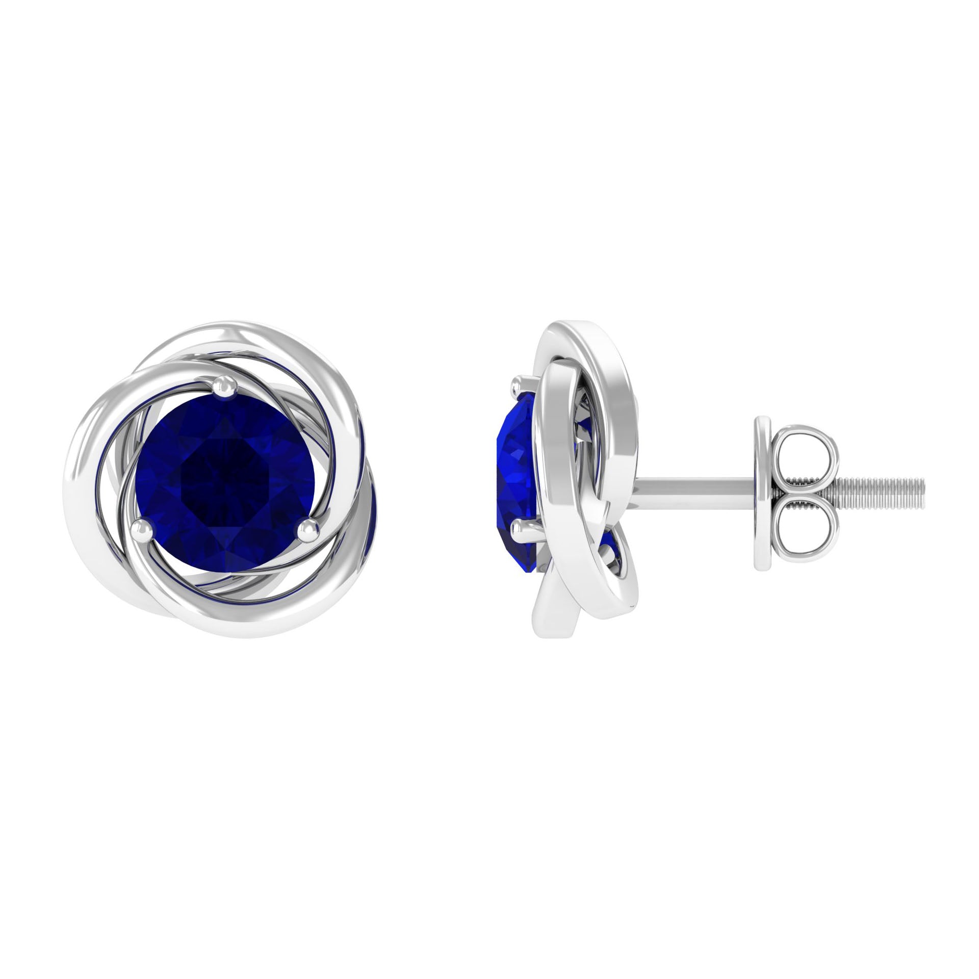 2 CT Natural Blue Sapphire Swirl Stud Earrings