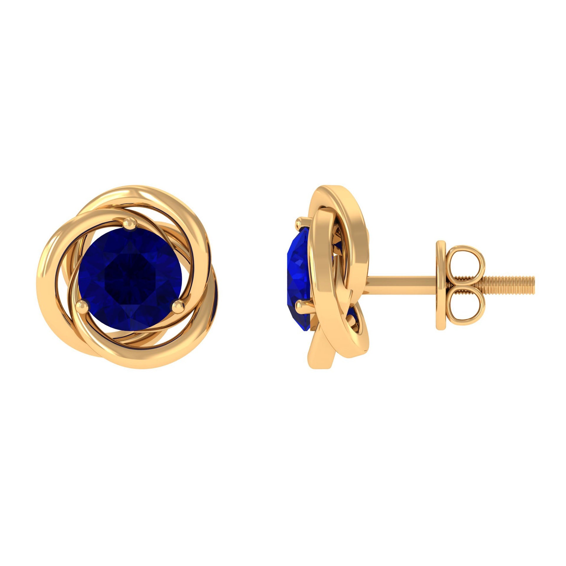 2 CT Natural Blue Sapphire Swirl Stud Earrings