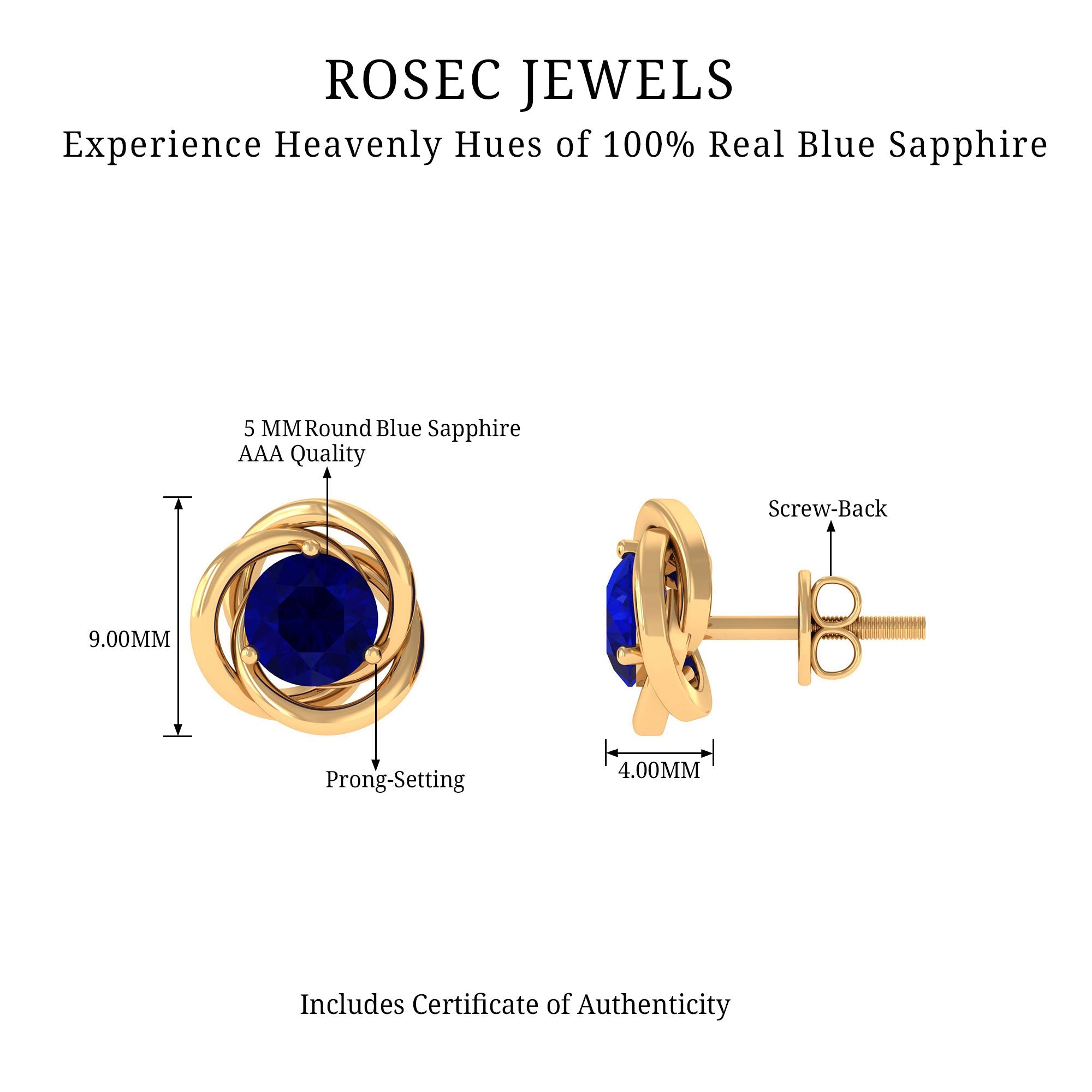 2 CT Natural Blue Sapphire Swirl Stud Earrings