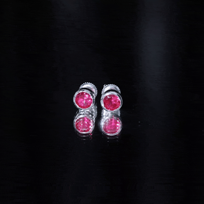 Lab Grown Ruby Solitaire Stud Earrings in Bezel Setting