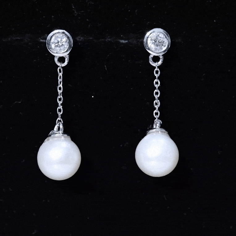 7MM Freshwater Pearl and Diamond Chain Drop Earrings