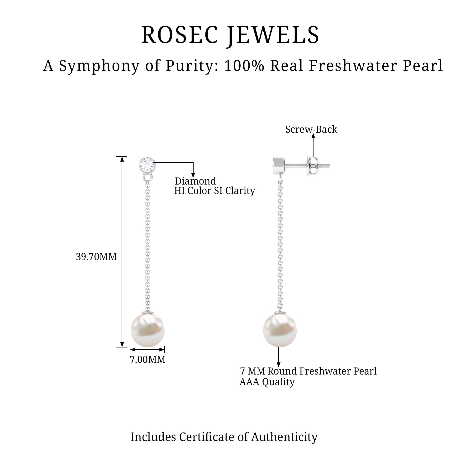 7MM Freshwater Pearl and Diamond Chain Drop Earrings