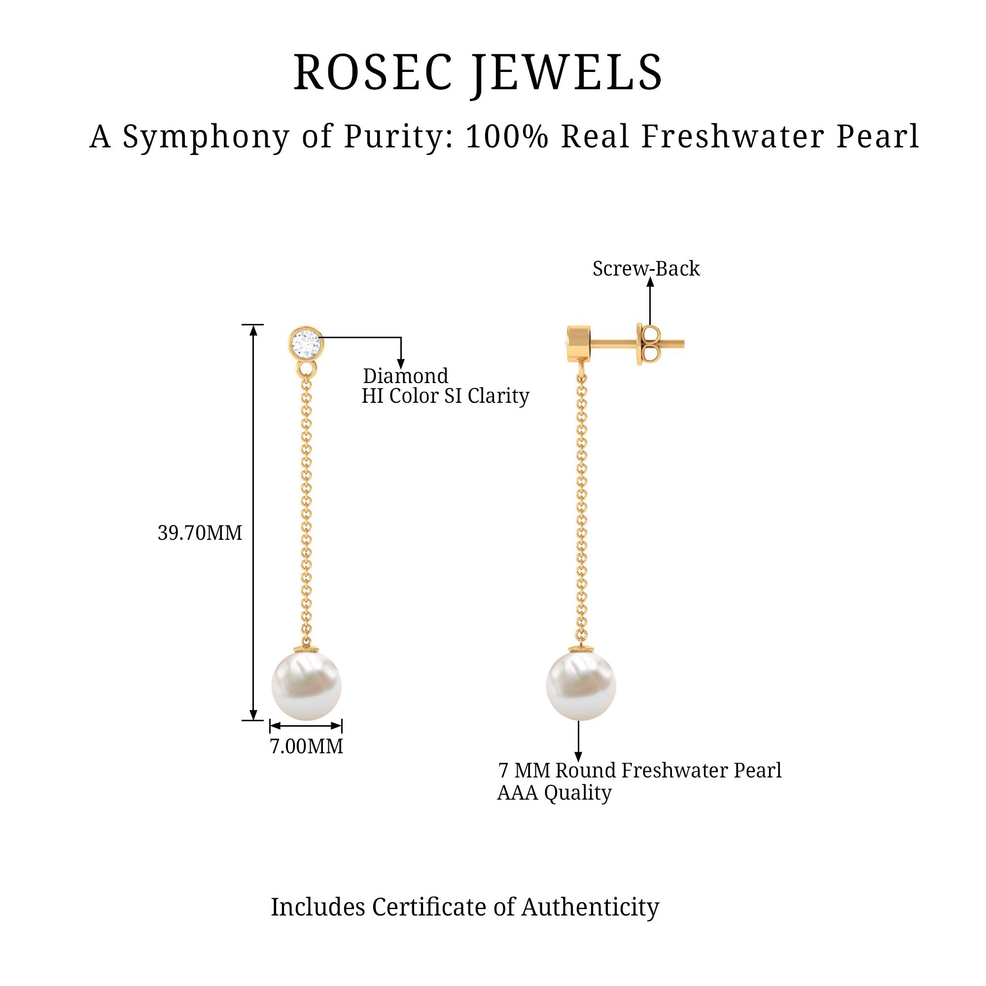 7MM Freshwater Pearl and Diamond Chain Drop Earrings