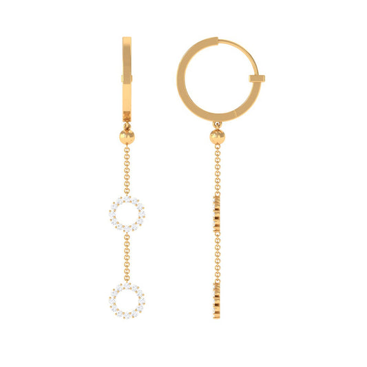 1 CT Open Circle Diamond Dangle Chain Hoop Earrings