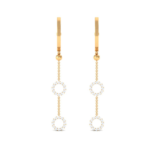 1 CT Open Circle Diamond Dangle Chain Hoop Earrings