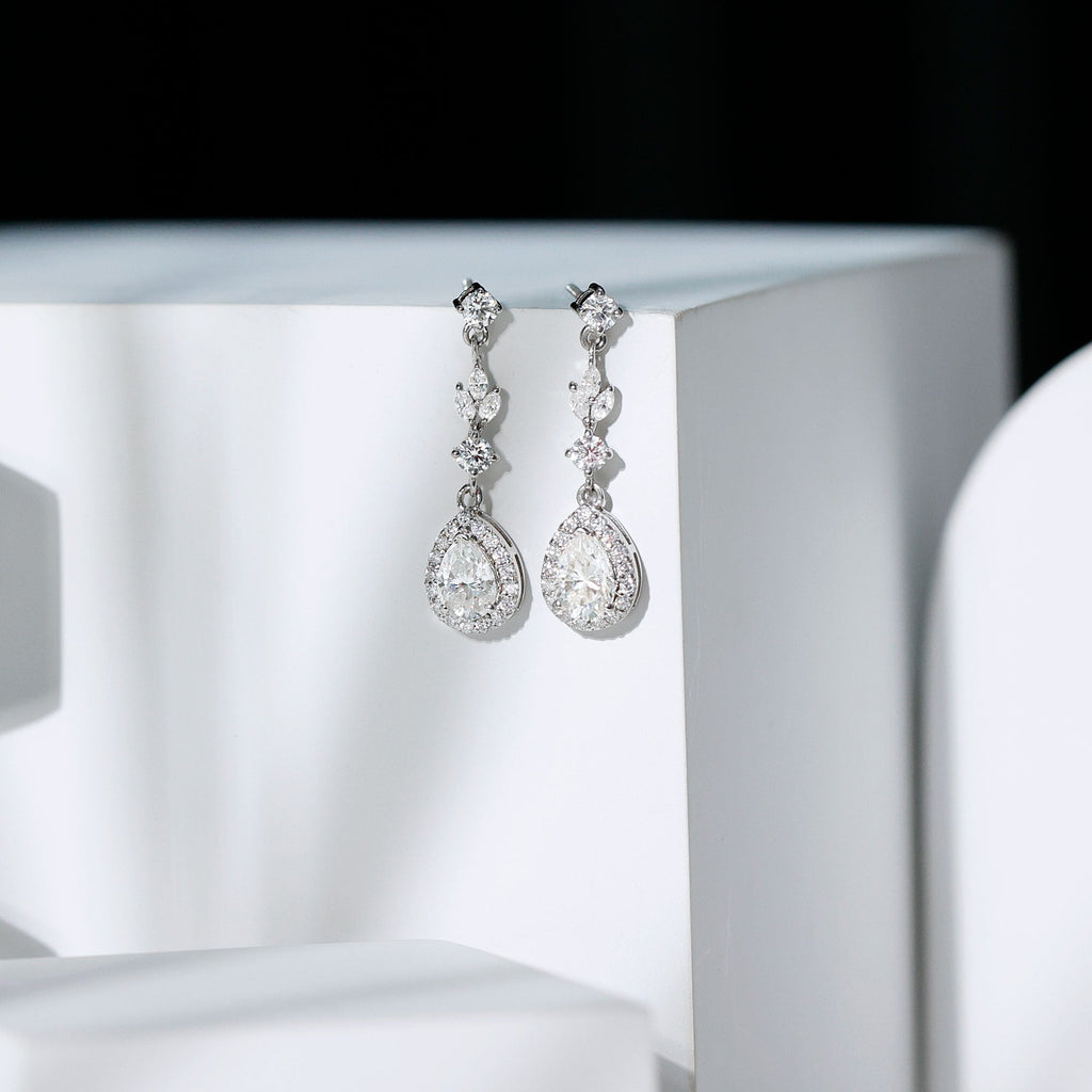 Classic Pear Shape Moissanite Bridal Dangle Earrings