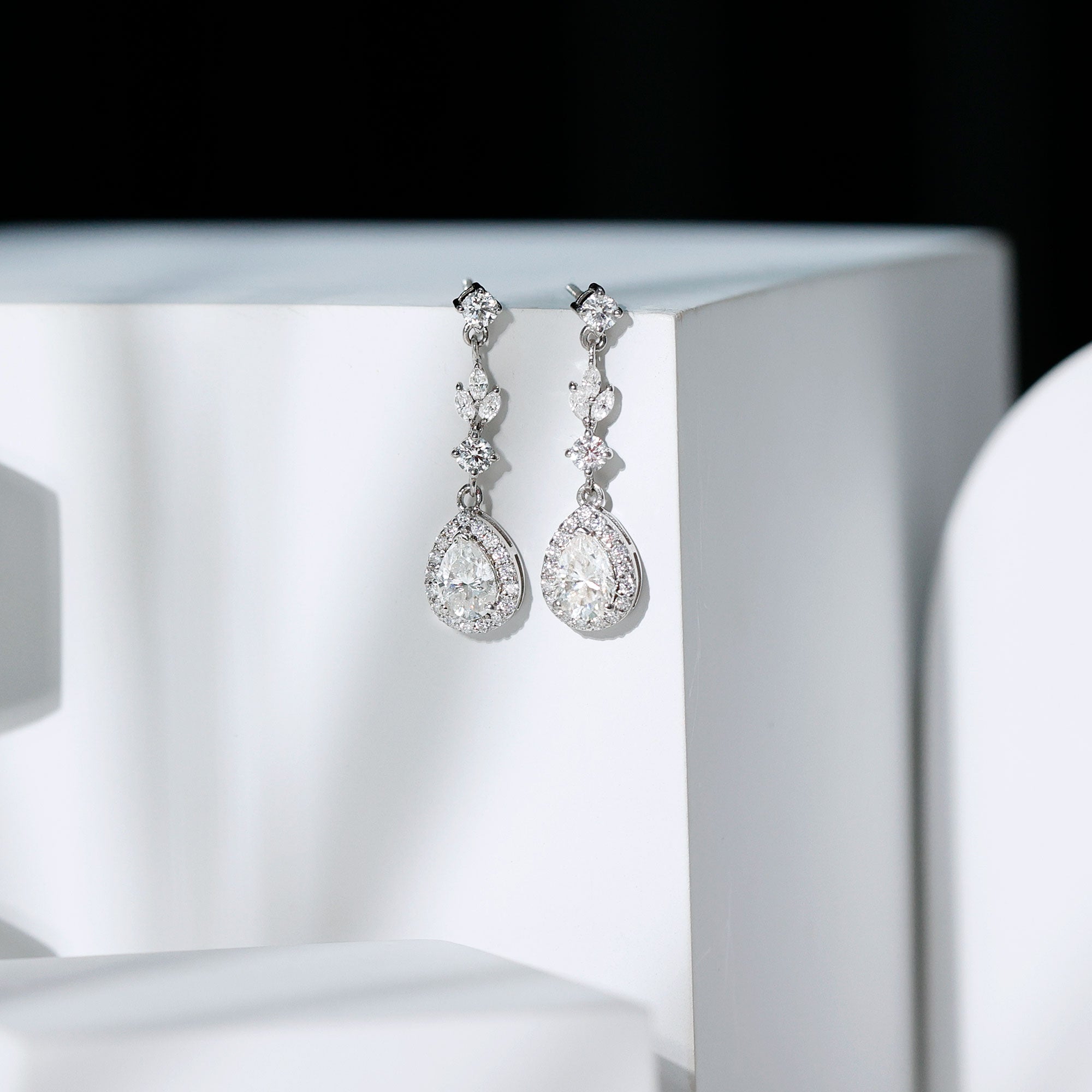 Certified Moissanite Wedding Dangling Earrings in Silver