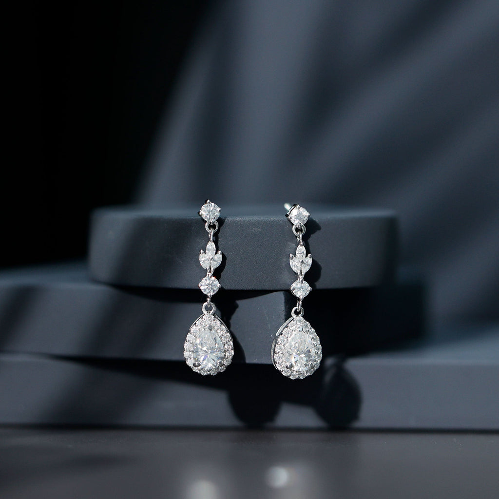 Classic Pear Shape Moissanite Bridal Dangle Earrings