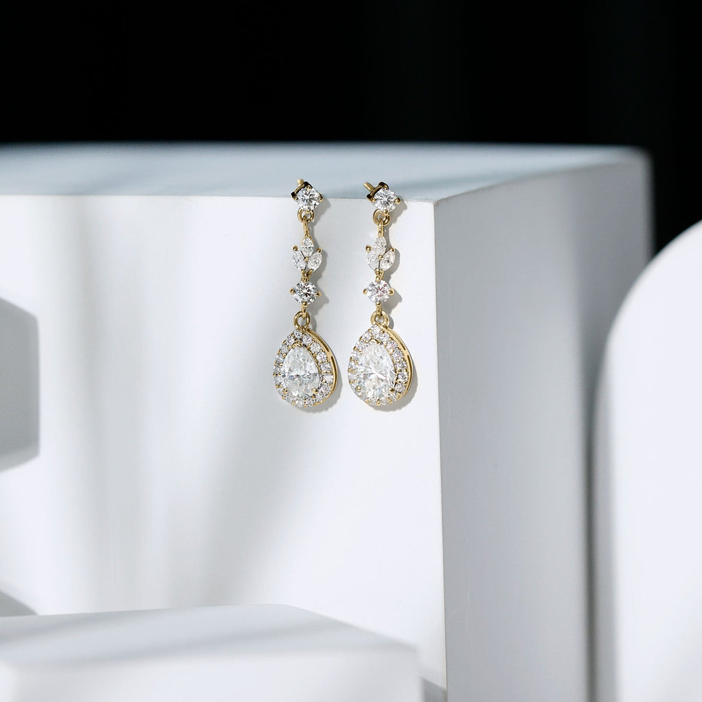 Classic Pear Shape Moissanite Bridal Dangle Earrings