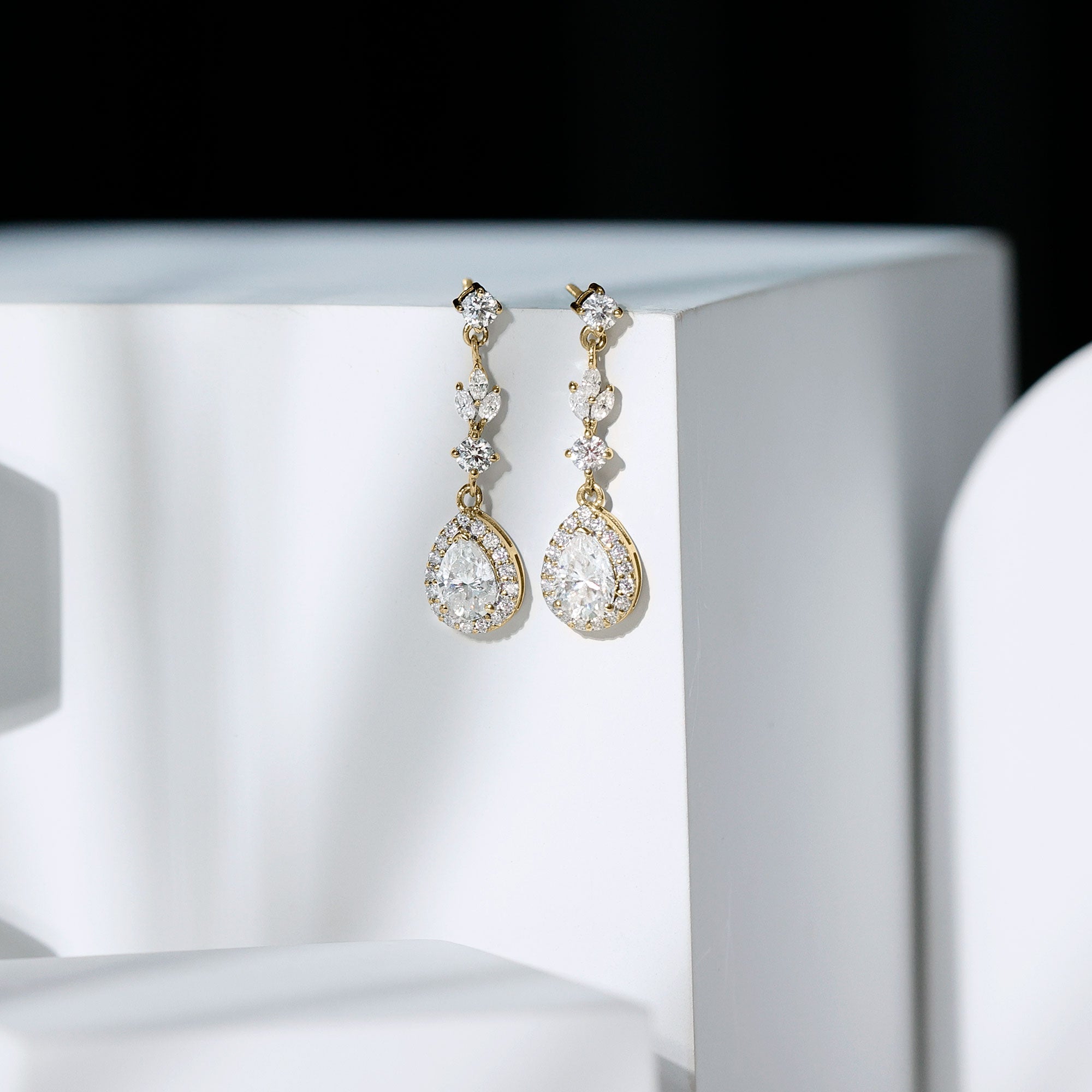Classic Pear Shape Moissanite Bridal Dangle Earrings