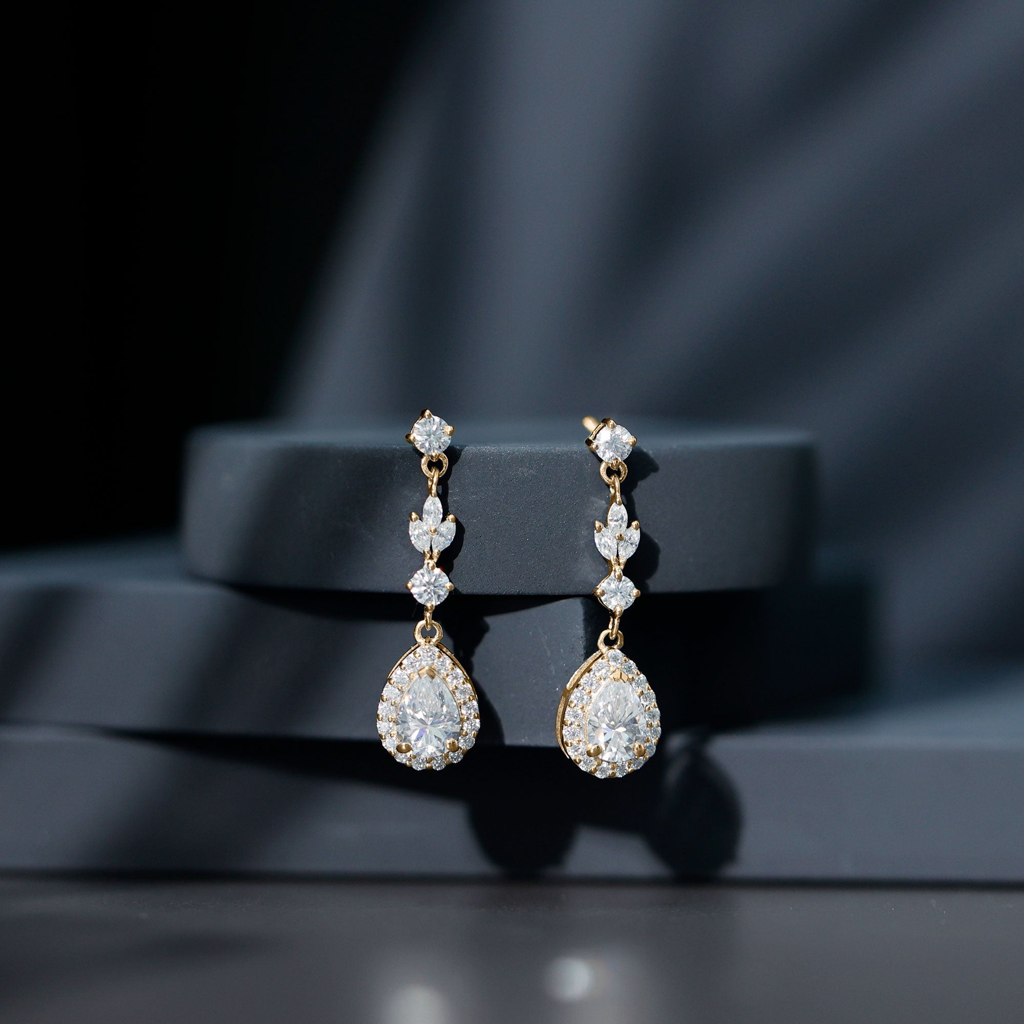 Classic Pear Shape Moissanite Bridal Dangle Earrings