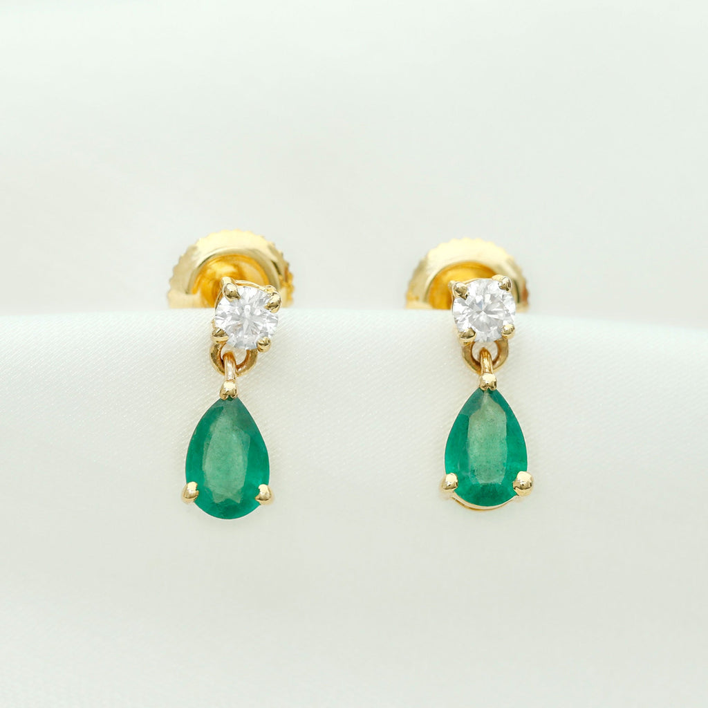 Natural Emerald and Moissanite Bridal Teardrop Earrings