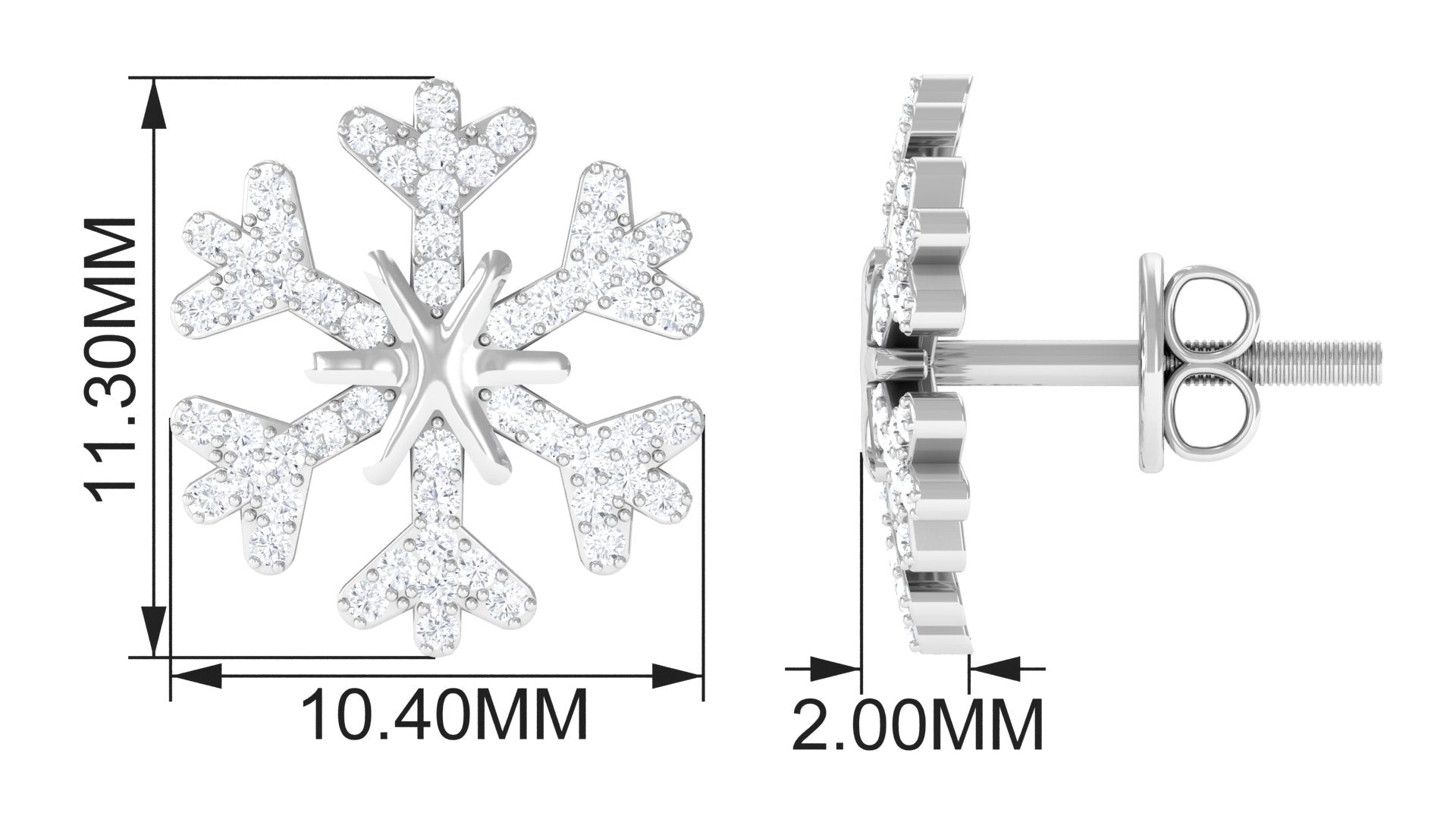 Natural Diamond Snowflake Earrings with Screw Back