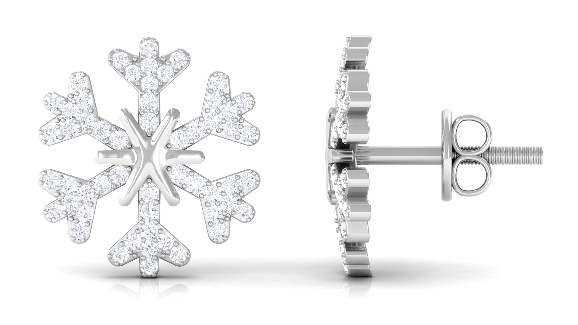 Natural Diamond Snowflake Earrings with Screw Back