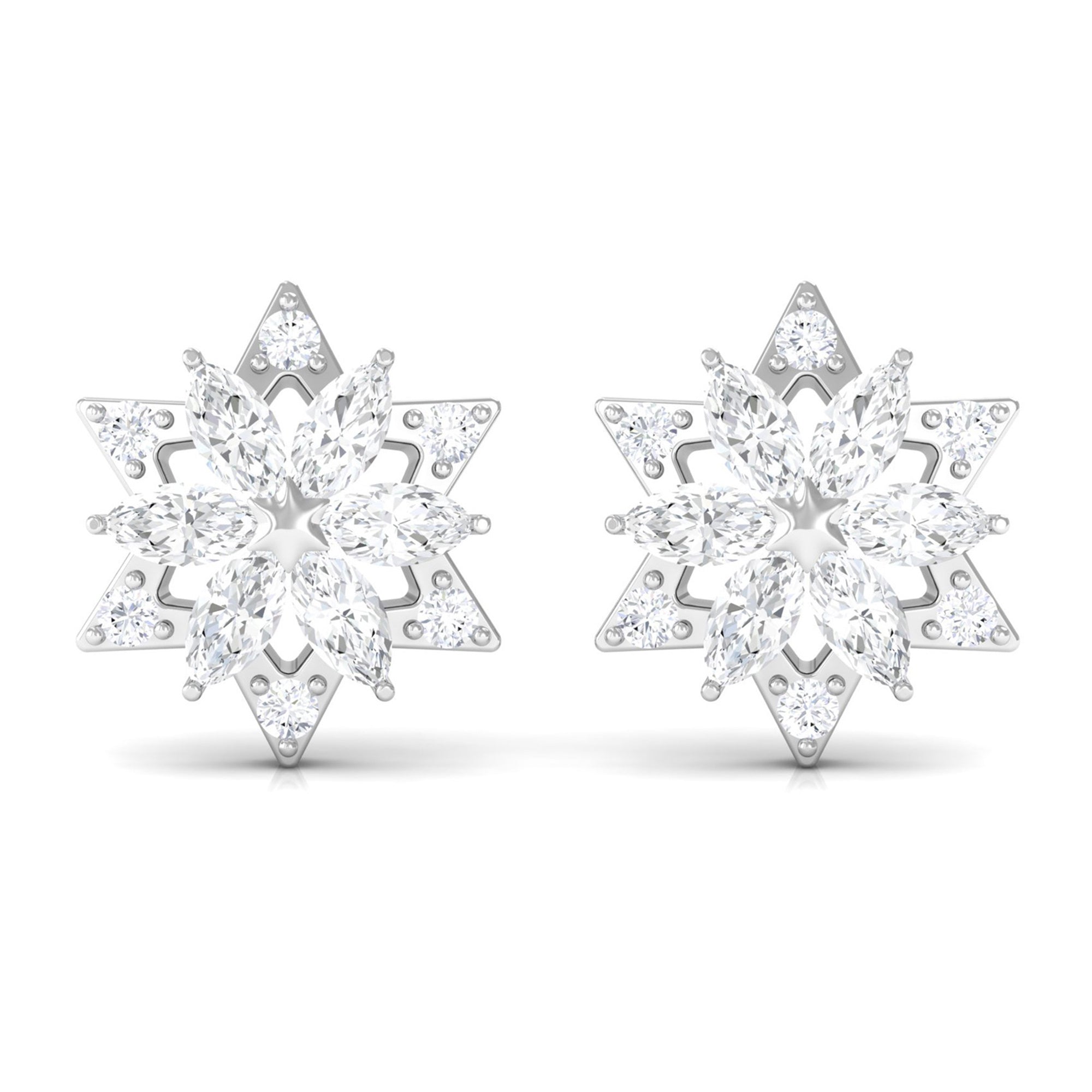 Round Diamond Flower Stud Earrings With Screw Back