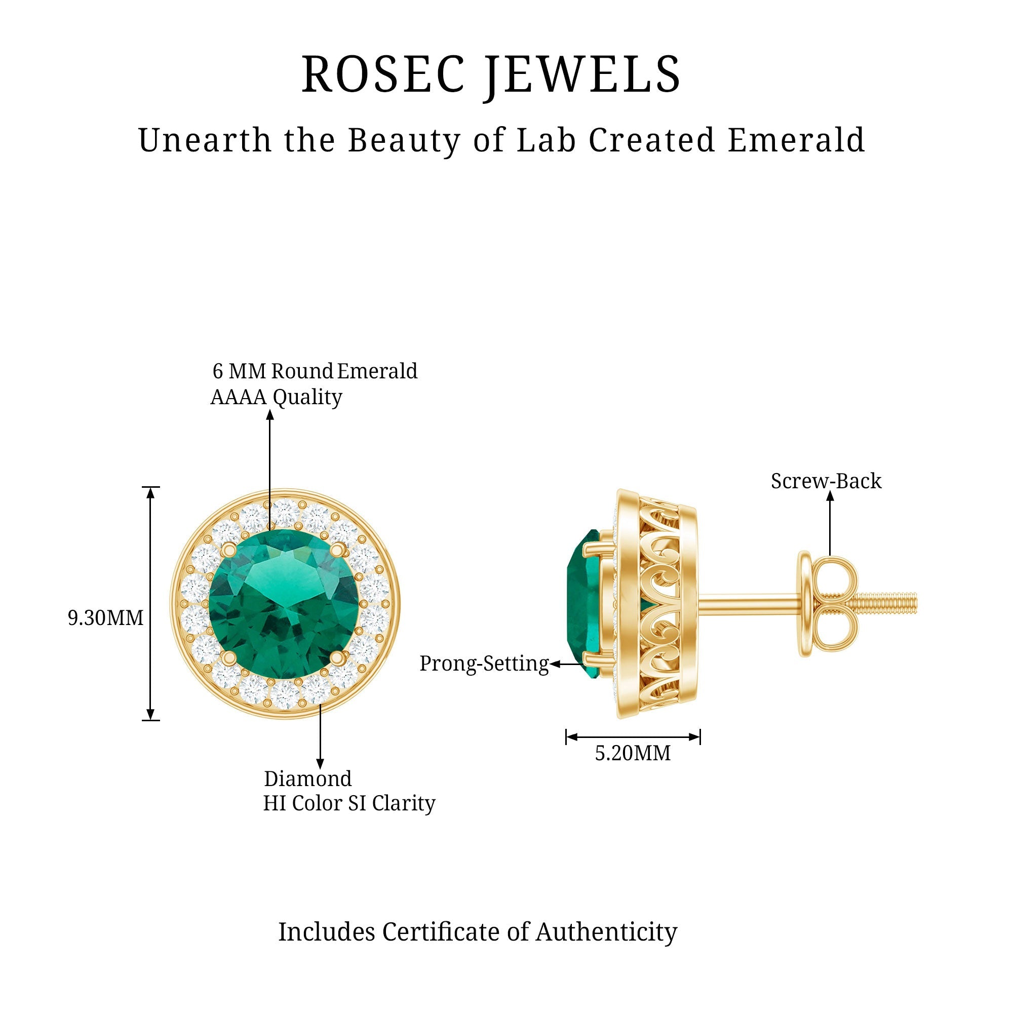 Lab Created Emerald and Diamond Wedding Stud Earrings