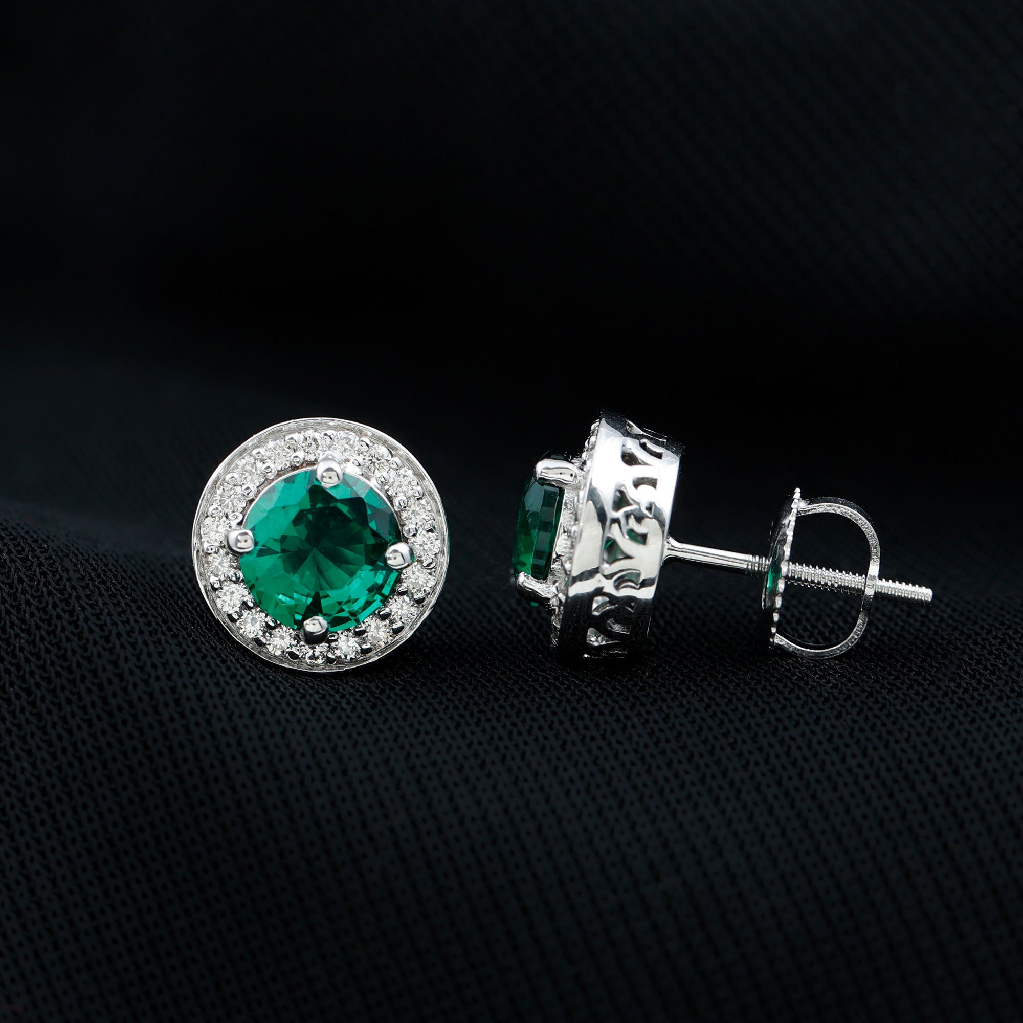 Lab Created Emerald and Diamond Wedding Stud Earrings