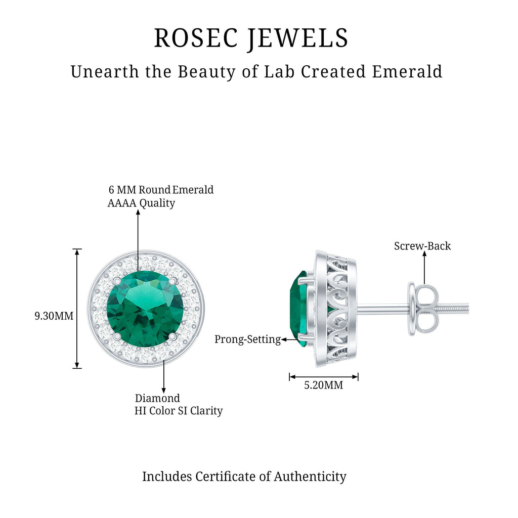 Lab Created Emerald and Diamond Wedding Stud Earrings