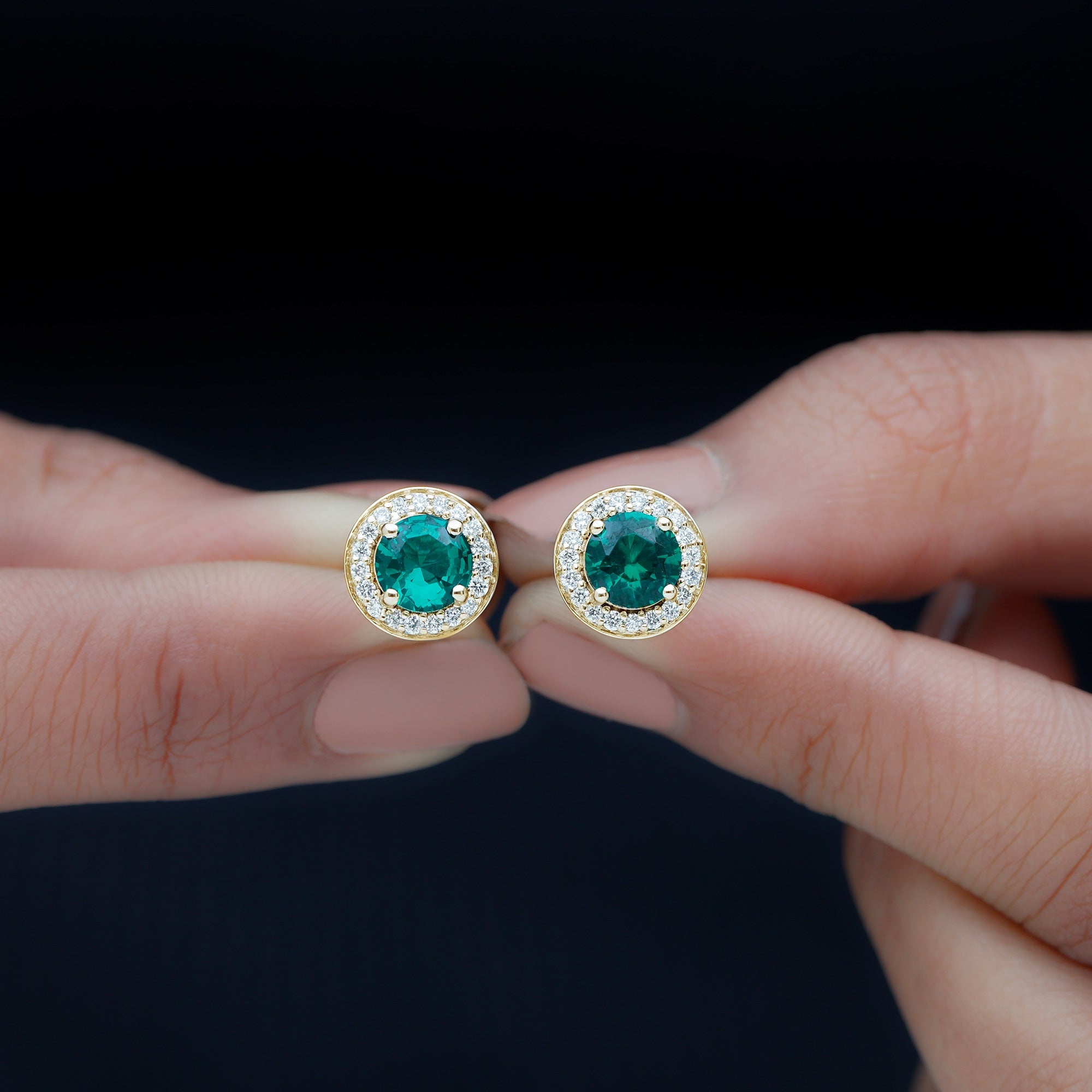 Lab Created Emerald and Diamond Wedding Stud Earrings