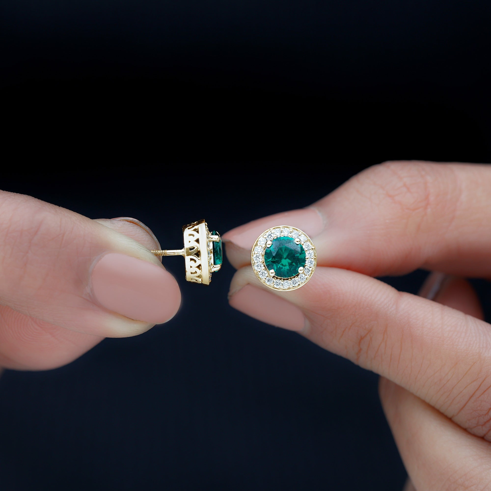 Lab Created Emerald and Diamond Wedding Stud Earrings